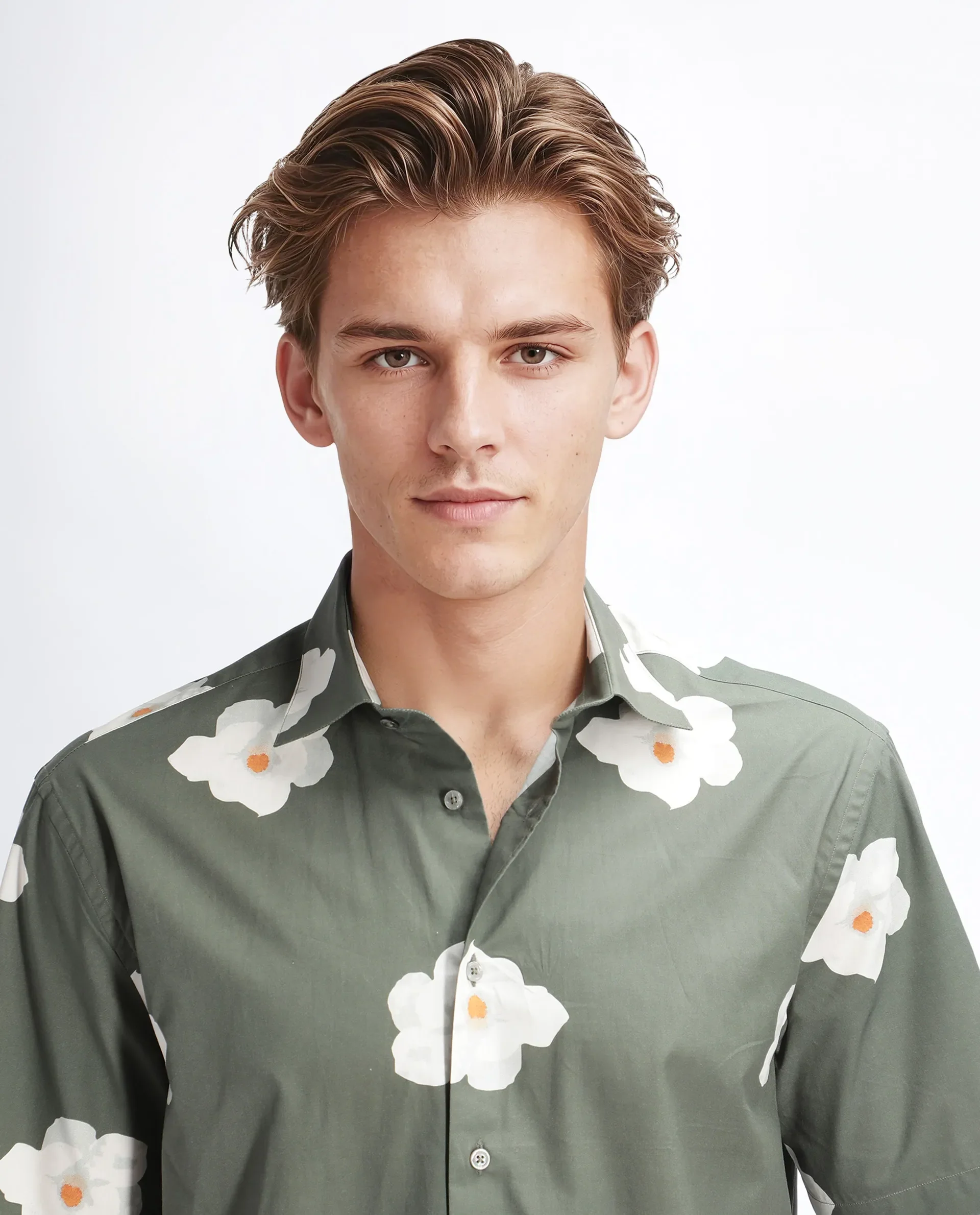 Rare Rabbit Men's Nort Olive Cotton Floral Print Regular Fit Half Sleeve Collared Shirt - Image 6