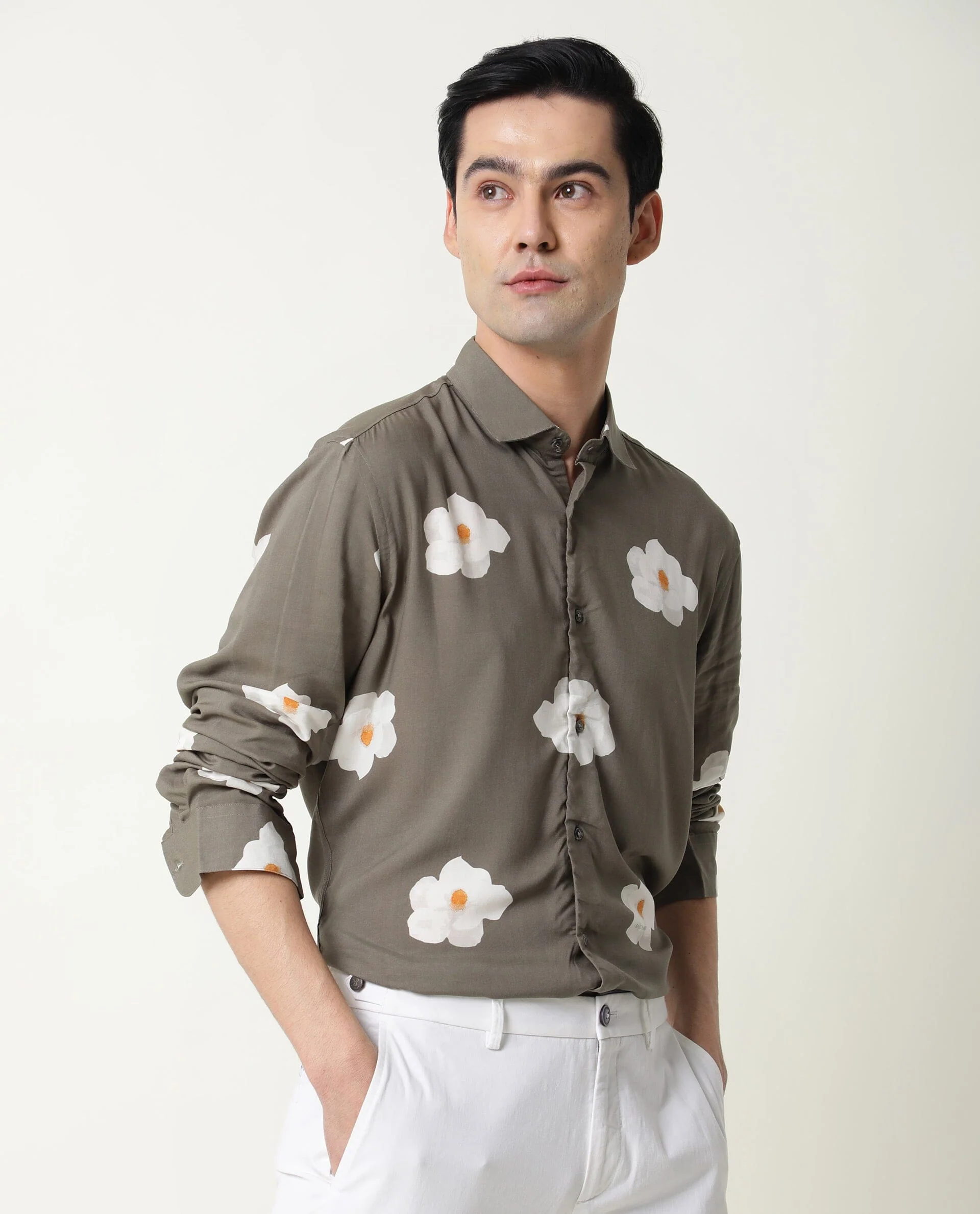 Rare Rabbit Men's Norton Olive Cotton Floral Print Regular Fit Full Sleeve Collared Shirt - Image 6