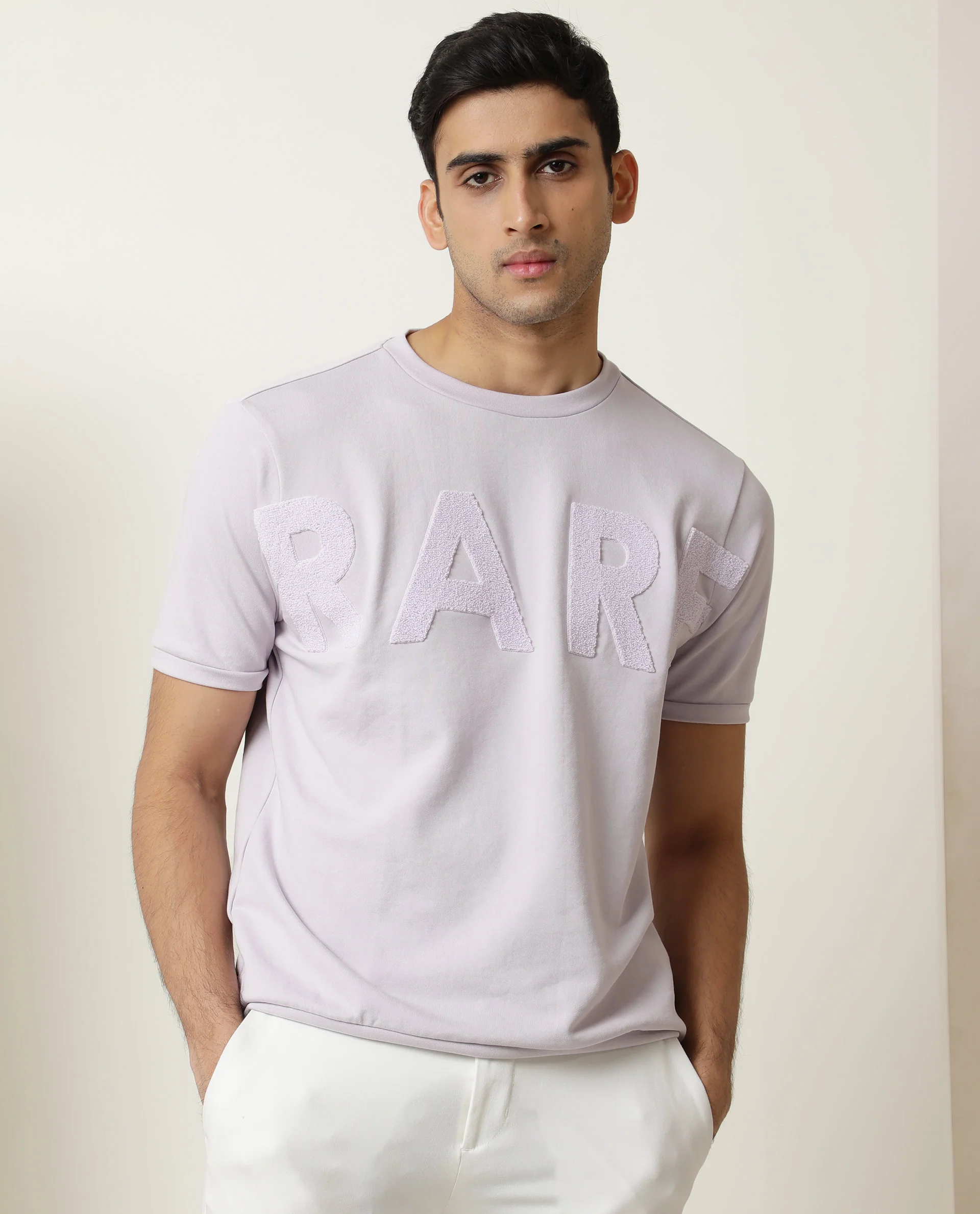 Rare Rabbit Men's Nory Pastel Pink Cotton Embroidered Slim Fit Half Sleeve Crew Neck T-Shirt - Image 2