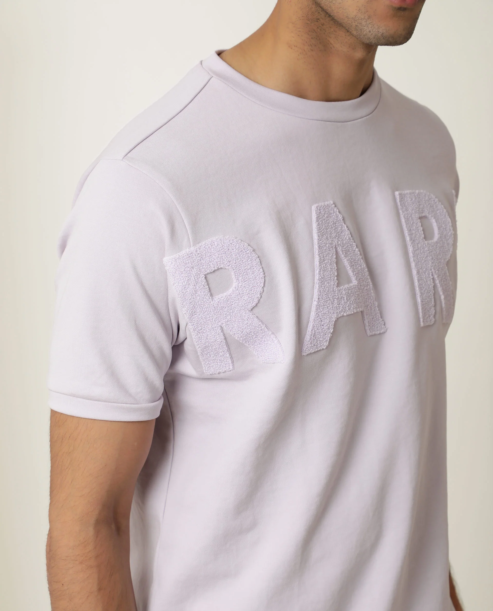 Rare Rabbit Men's Nory Pastel Pink Cotton Embroidered Slim Fit Half Sleeve Crew Neck T-Shirt - Image 3
