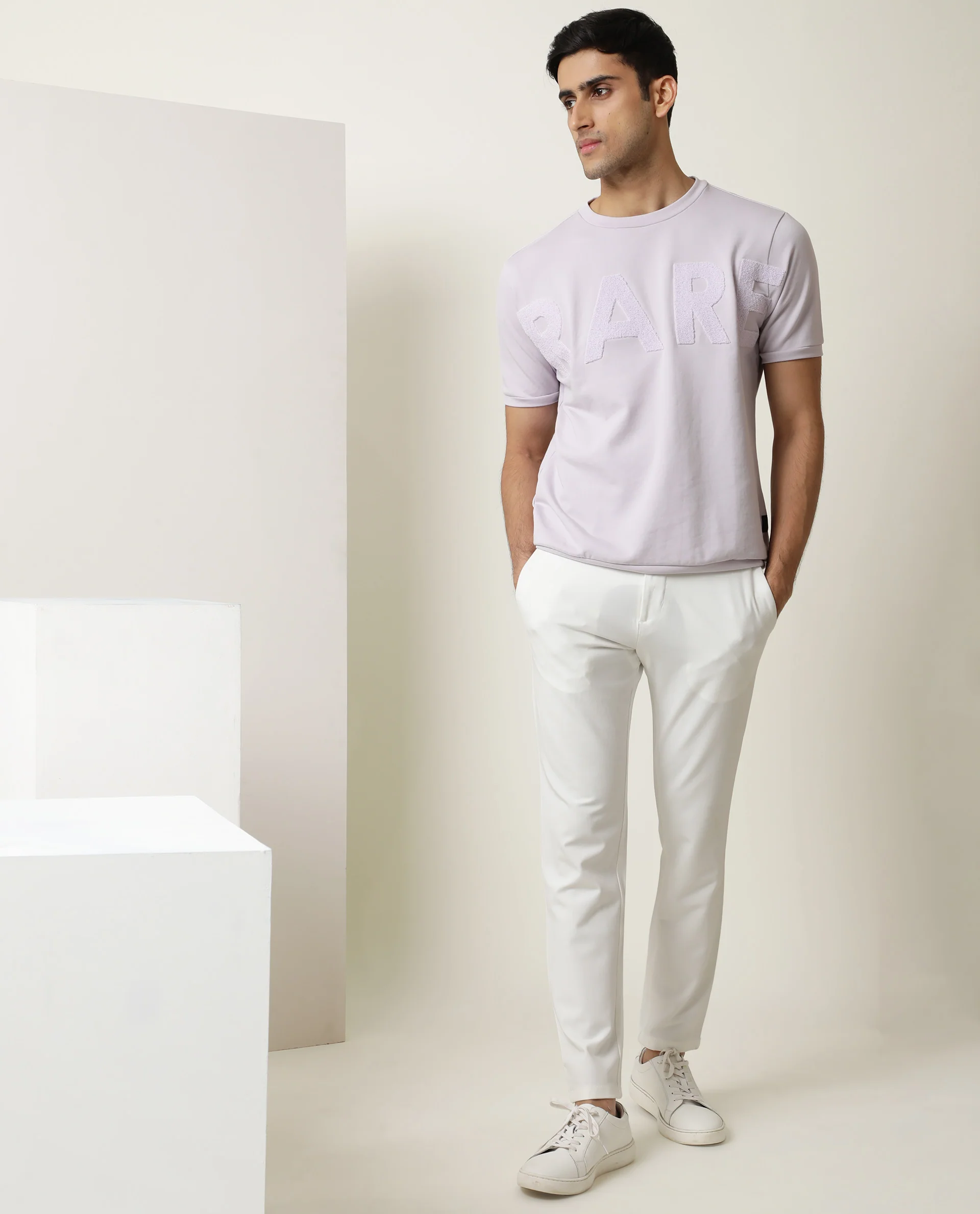 Rare Rabbit Men's Nory Pastel Pink Cotton Embroidered Slim Fit Half Sleeve Crew Neck T-Shirt - Image 4