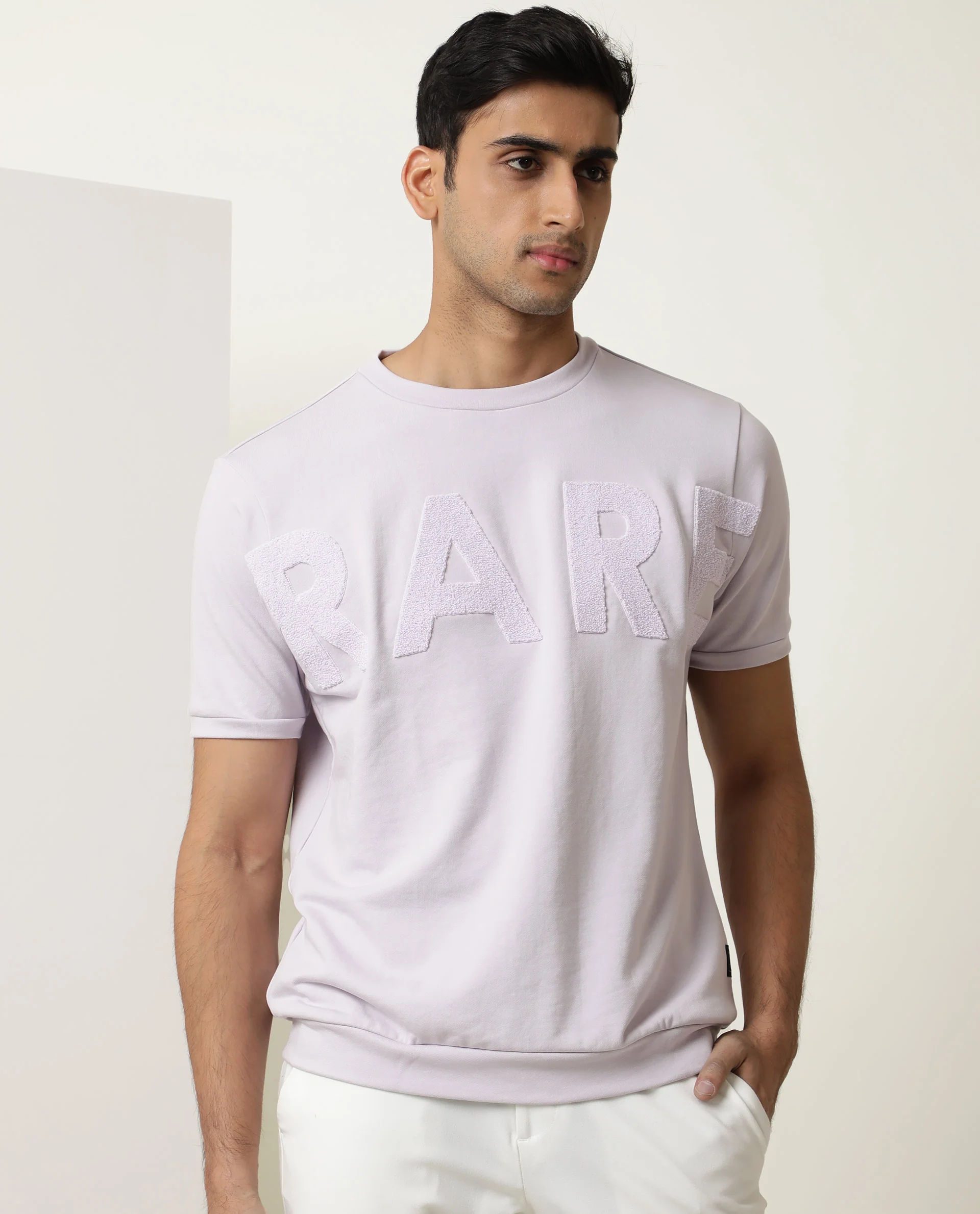 Rare Rabbit Men's Nory Pastel Pink Cotton Embroidered Slim Fit Half Sleeve Crew Neck T-Shirt - Image 5