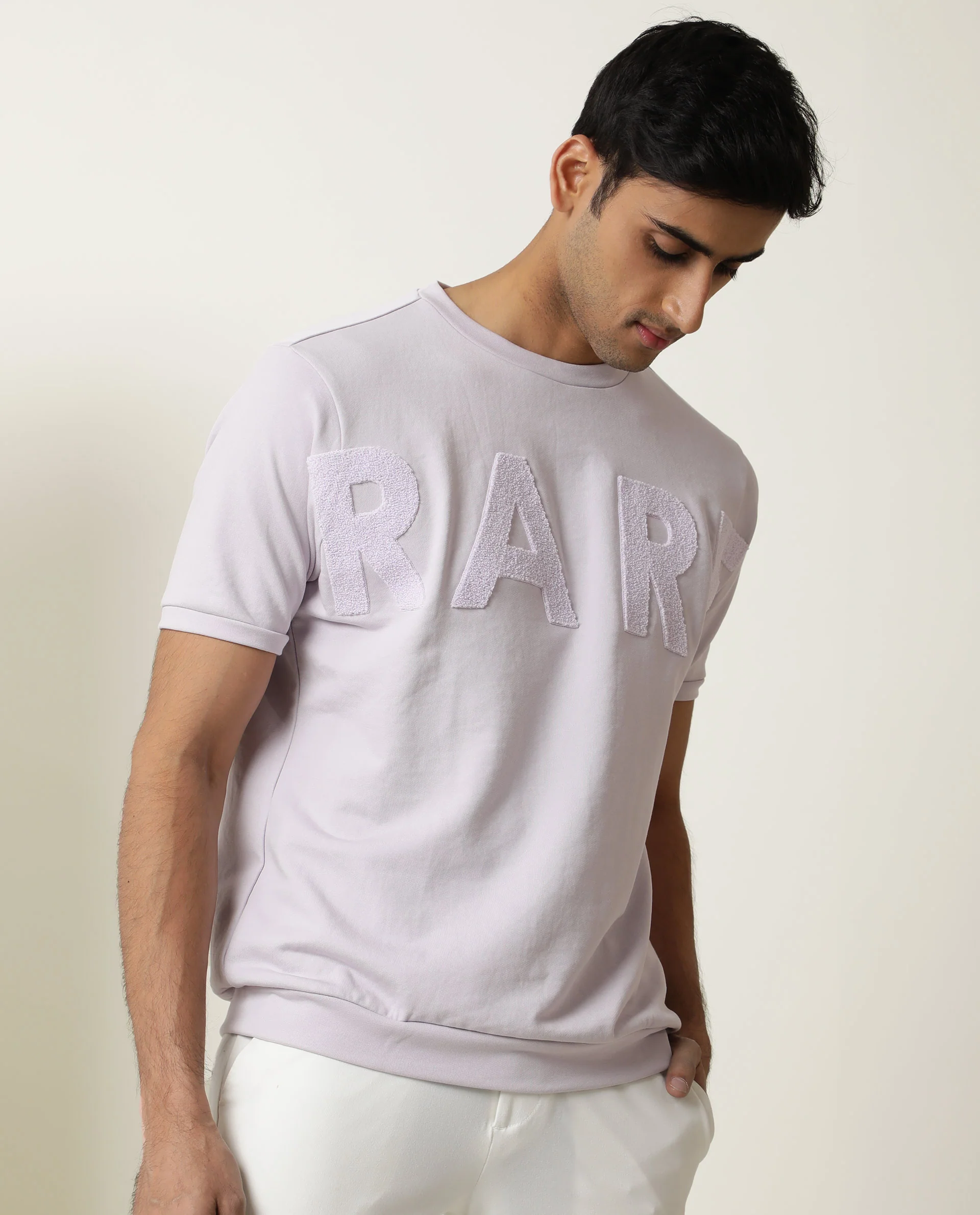 Rare Rabbit Men's Nory Pastel Pink Cotton Embroidered Slim Fit Half Sleeve Crew Neck T-Shirt - Image 6