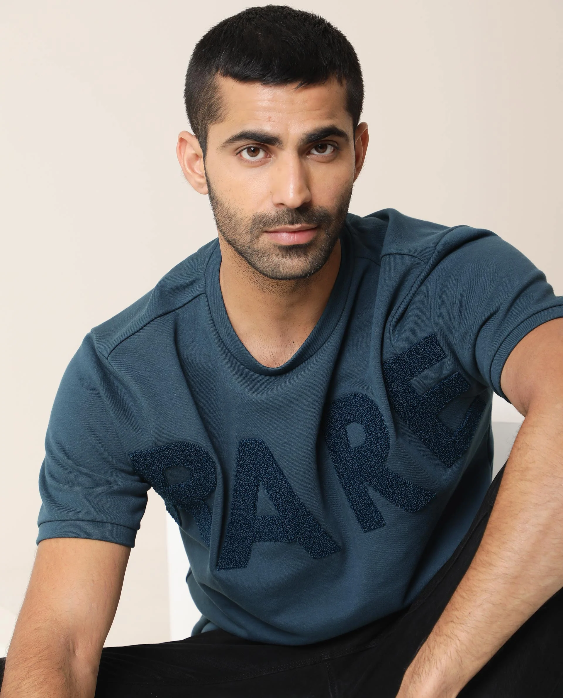 Rare Rabbit Men's Nory Petrol Cotton Slim Fit Half Sleeve Crew Neck T-Shirt - Image 7