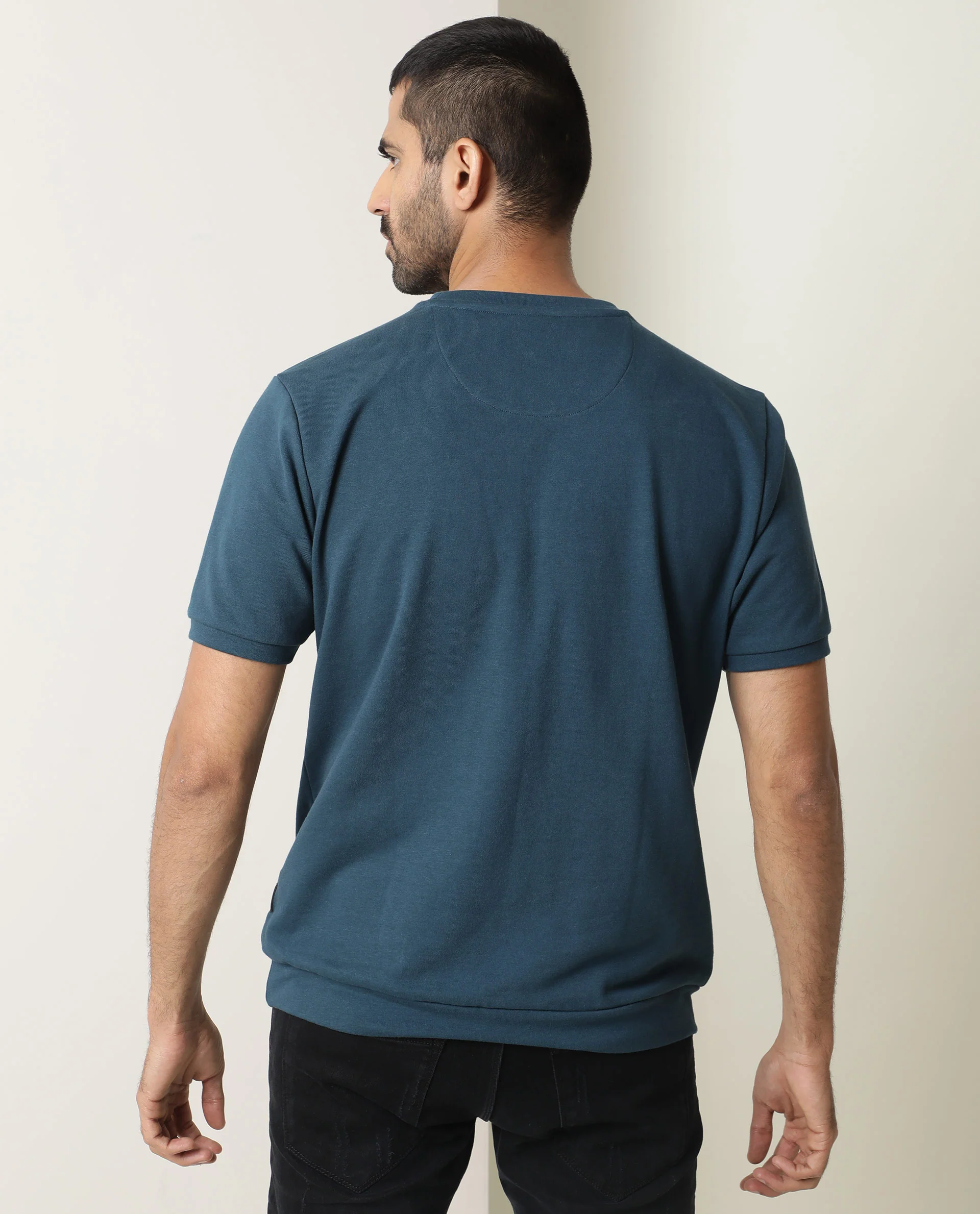 Rare Rabbit Men's Nory Petrol Cotton Slim Fit Half Sleeve Crew Neck T-Shirt - Image 8