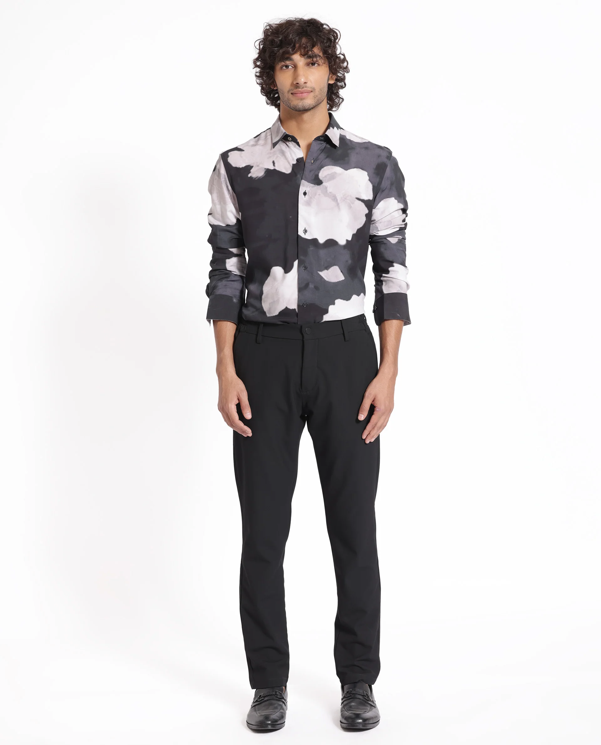 Rare Rabbit Men's Noten Black Viscose Floral Print Regular Fit Full Sleeve Collared Shirt - Image 2