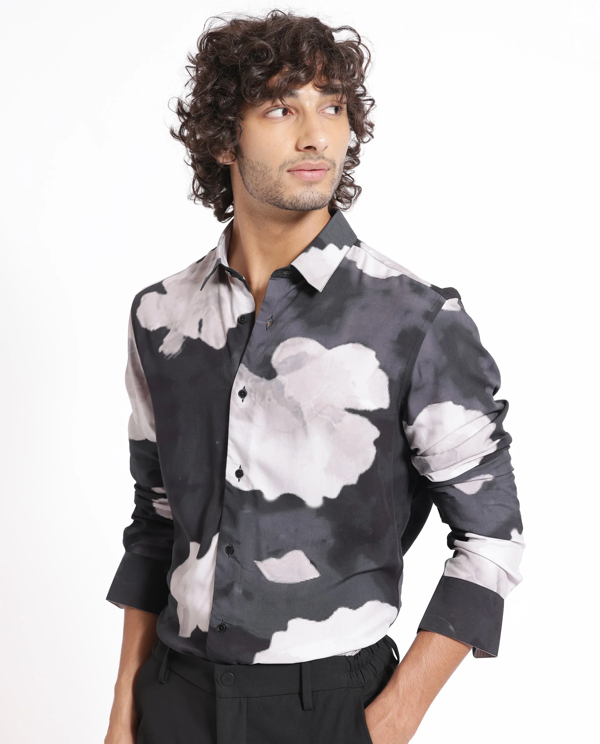 Rare Rabbit Men's Noten Black Viscose Floral Print Regular Fit Full Sleeve Collared Shirt - Image 3