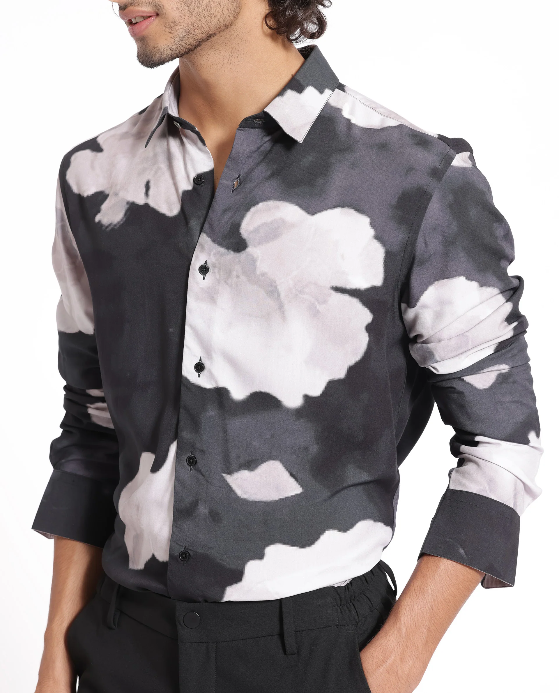 Rare Rabbit Men's Noten Black Viscose Floral Print Regular Fit Full Sleeve Collared Shirt - Image 5
