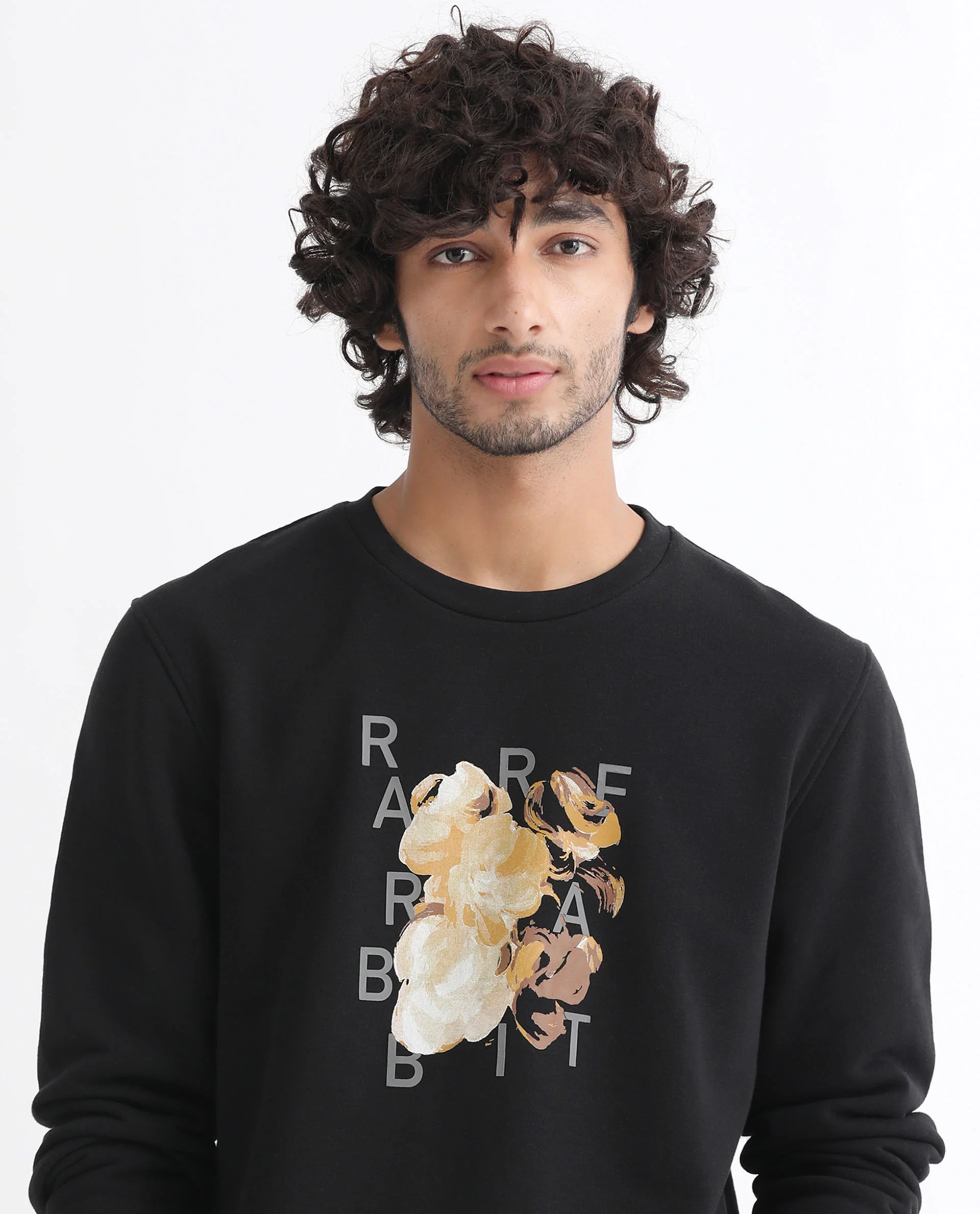 Rare Rabbit Men's Notic Black Cotton Floral Print Relaxed Fit Full Sleeve Crew Neck Sweatshirt - Image 3