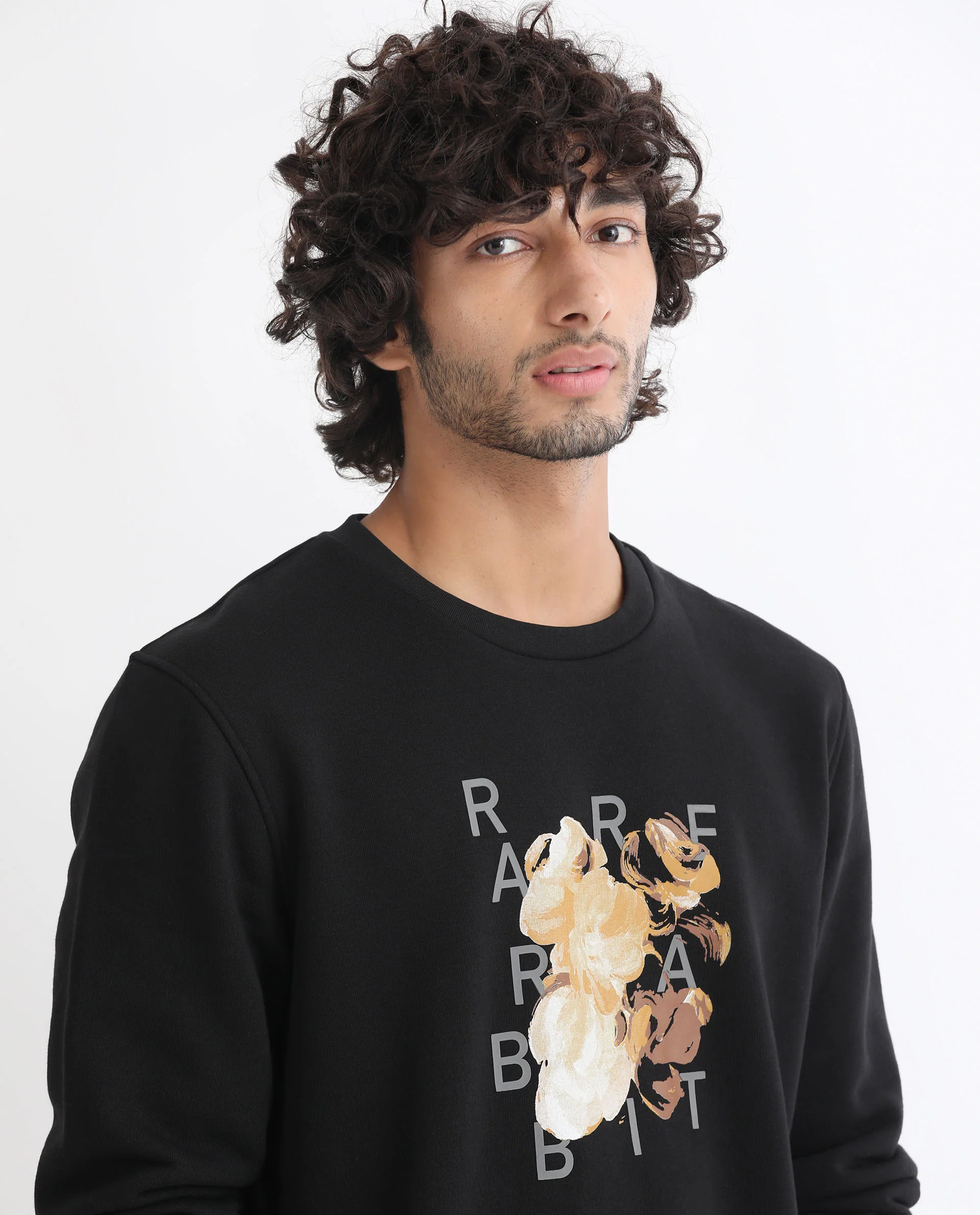 Rare Rabbit Men's Notic Black Cotton Floral Print Relaxed Fit Full Sleeve Crew Neck Sweatshirt - Image 5
