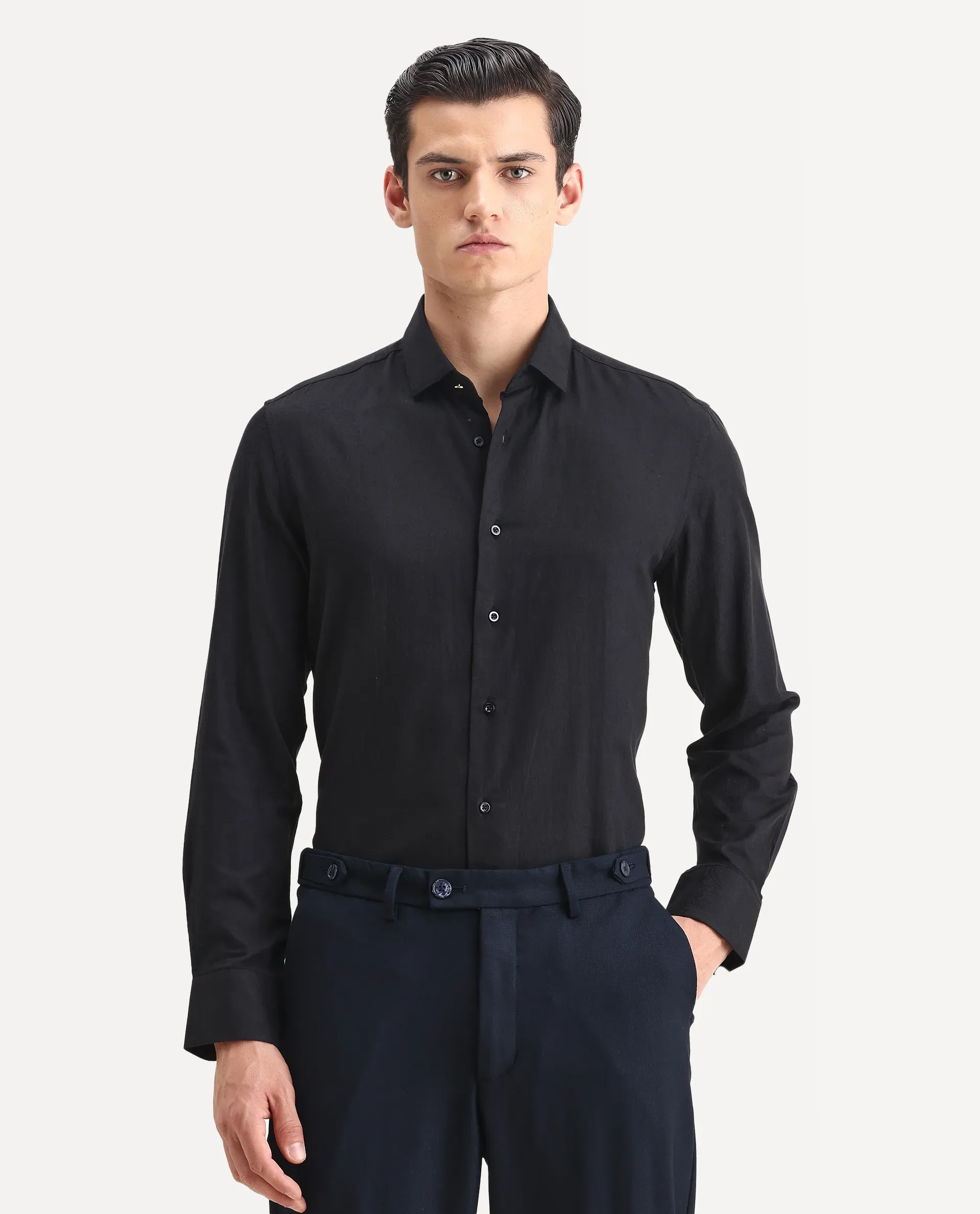 Rare Rabbit Men's Guild Statement Notum Black Cotton Plain Regular Fit Full Sleeve Collared Shirt - Image 4