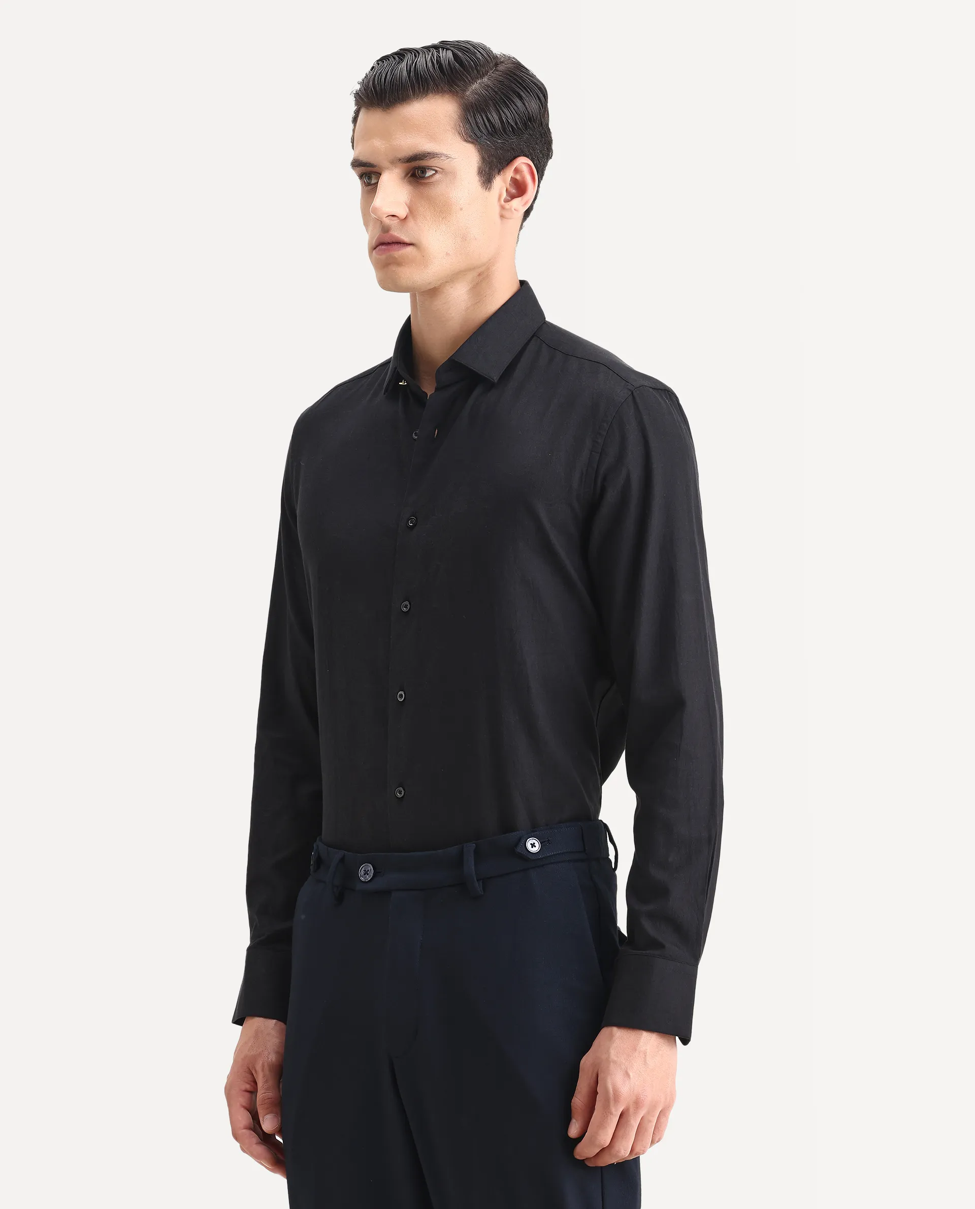 Rare Rabbit Men's Guild Statement Notum Black Cotton Plain Regular Fit Full Sleeve Collared Shirt - Image 5