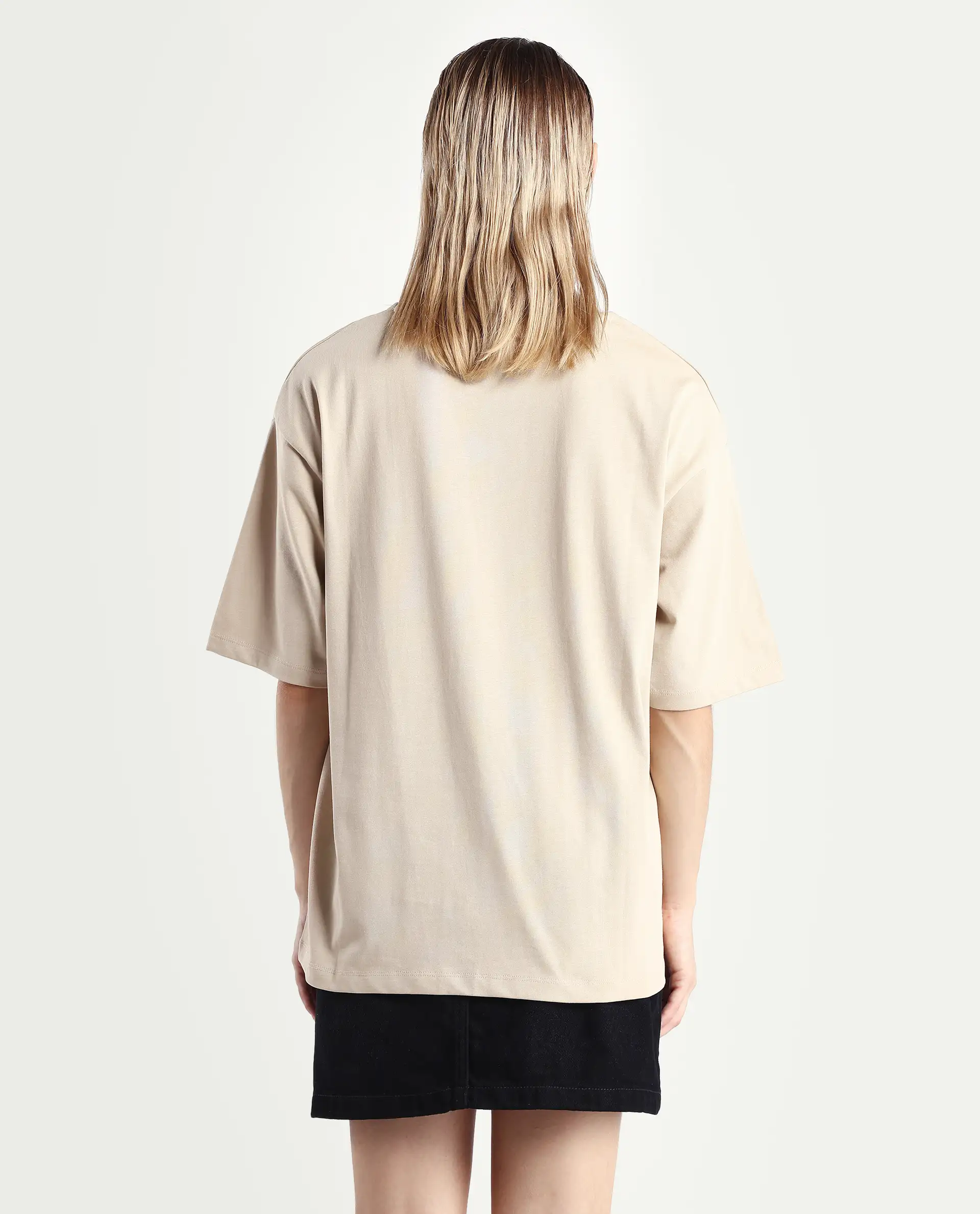 Rareism Women's Nouv Beige Cotton Crew Neck Oversized Fit T-Shirt Oversize - Image 7