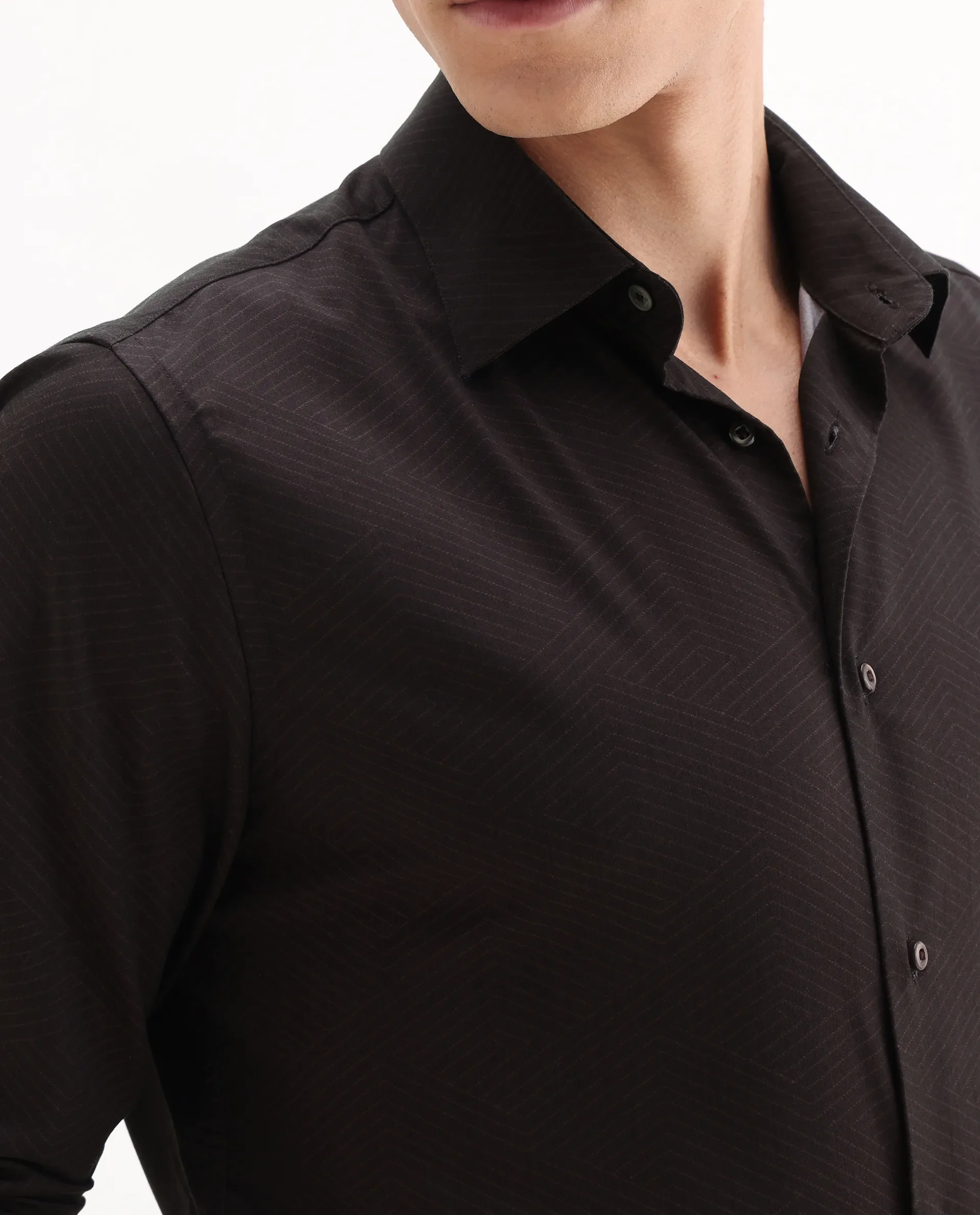 Rare Rabbit Men's Nova Dark Maroon Cotton Fabric Full Sleeve Collared Neck Geometric Print Shirt - Image 3