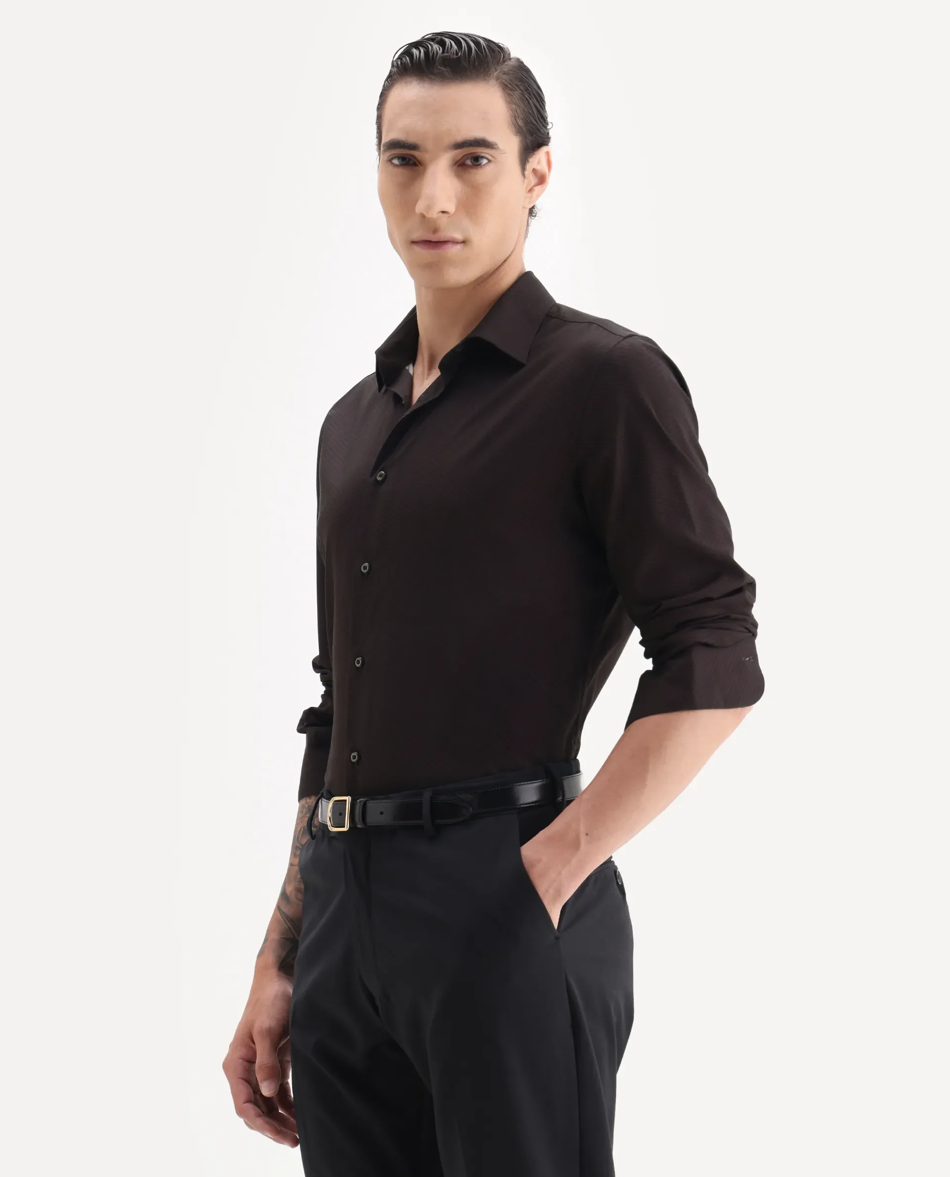 Rare Rabbit Men's Nova Dark Maroon Cotton Fabric Full Sleeve Collared Neck Geometric Print Shirt - Image 4