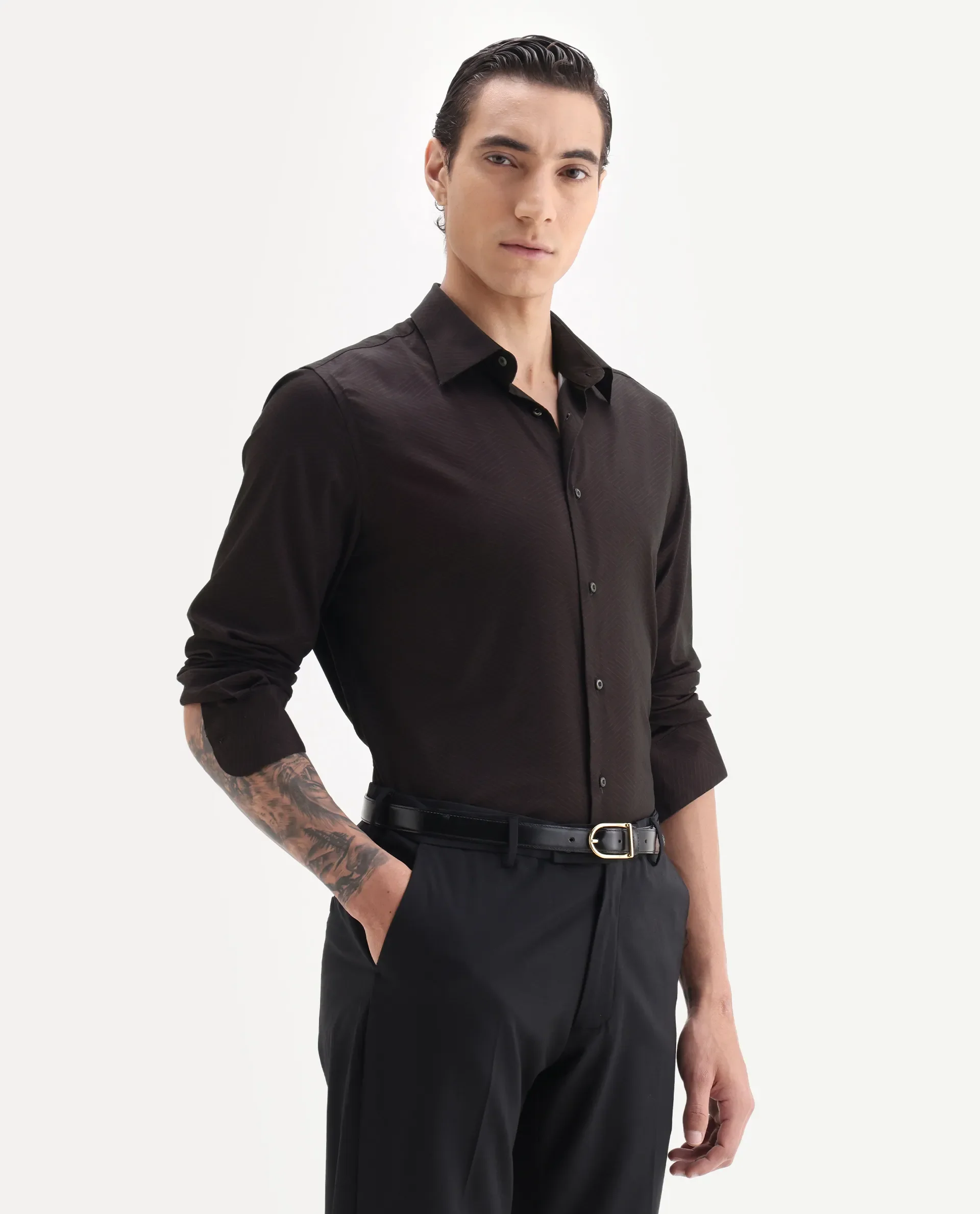 Rare Rabbit Men's Nova Dark Maroon Cotton Fabric Full Sleeve Collared Neck Geometric Print Shirt - Image 5