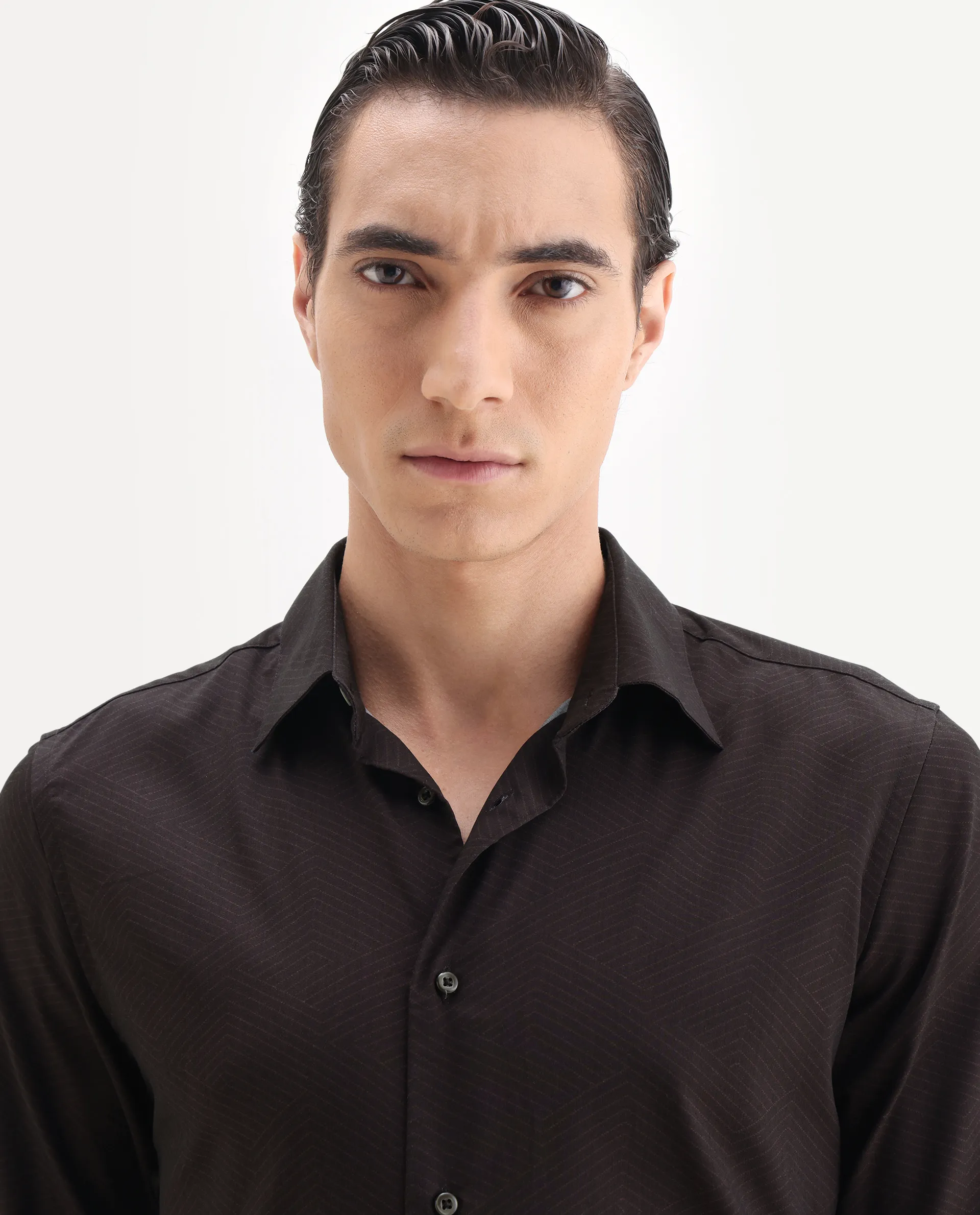 Rare Rabbit Men's Nova Dark Maroon Cotton Fabric Full Sleeve Collared Neck Geometric Print Shirt - Image 6