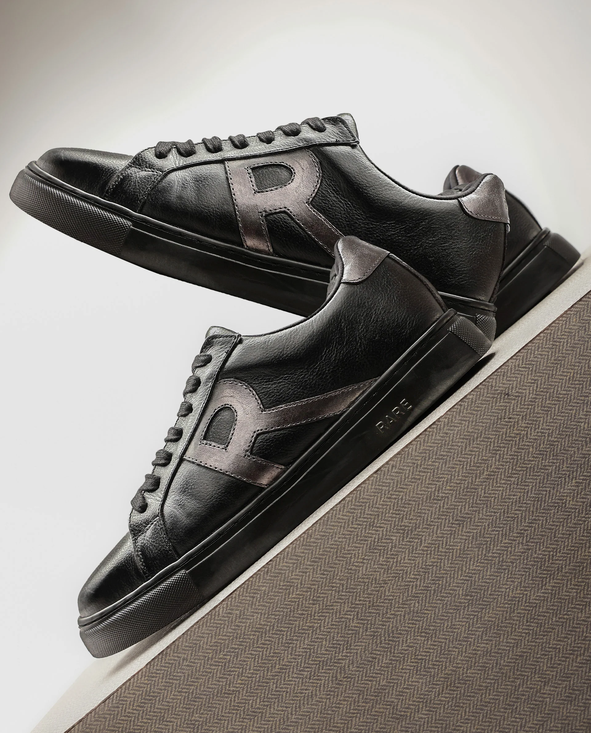 Rare Rabbit Men's Nova Pro Metallic Black Patent Leather Low-Top Lace-Up Sneaker Shoes - Image 2