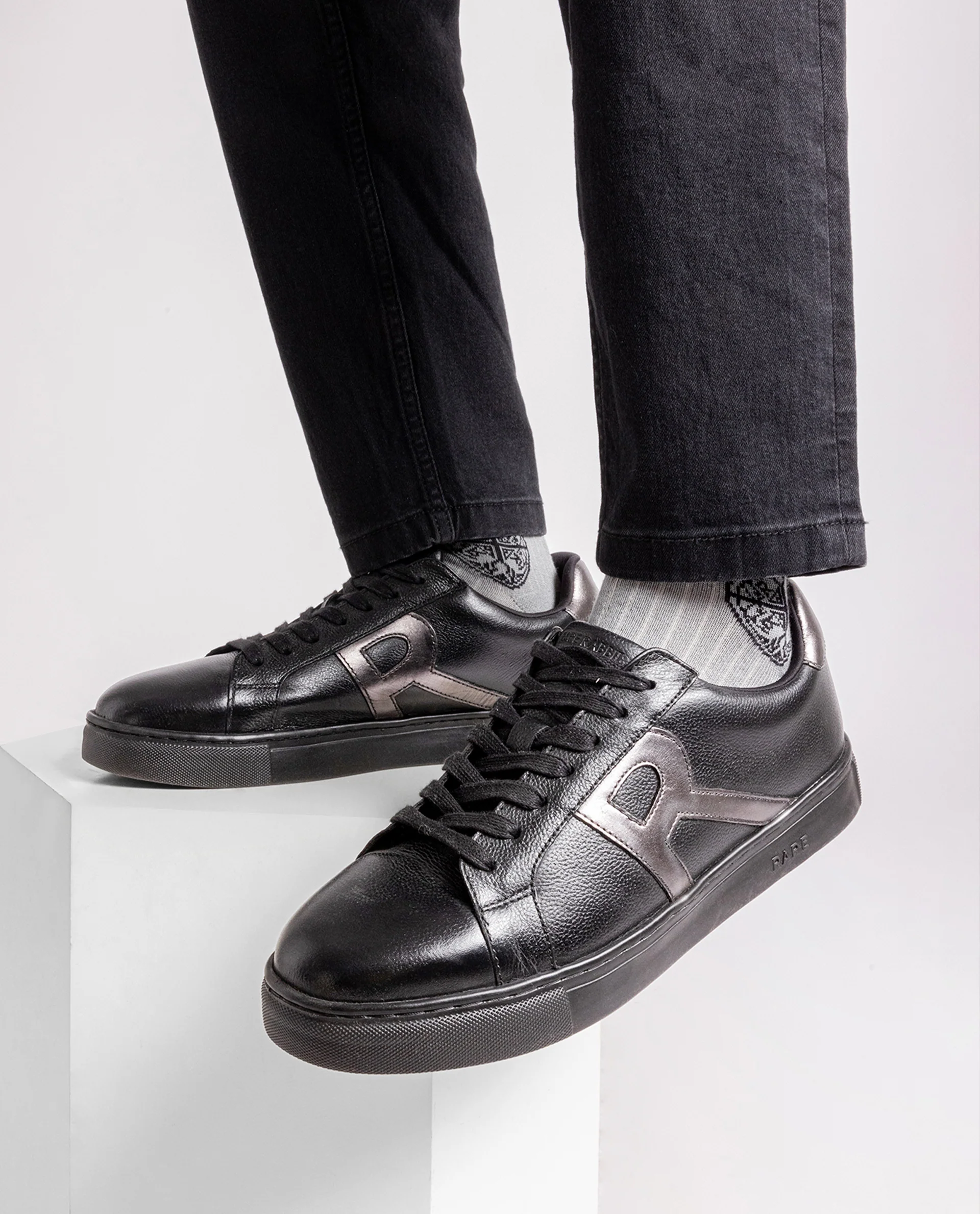 Rare Rabbit Men's Nova Pro Metallic Black Patent Leather Low-Top Lace-Up Sneaker Shoes - Image 8