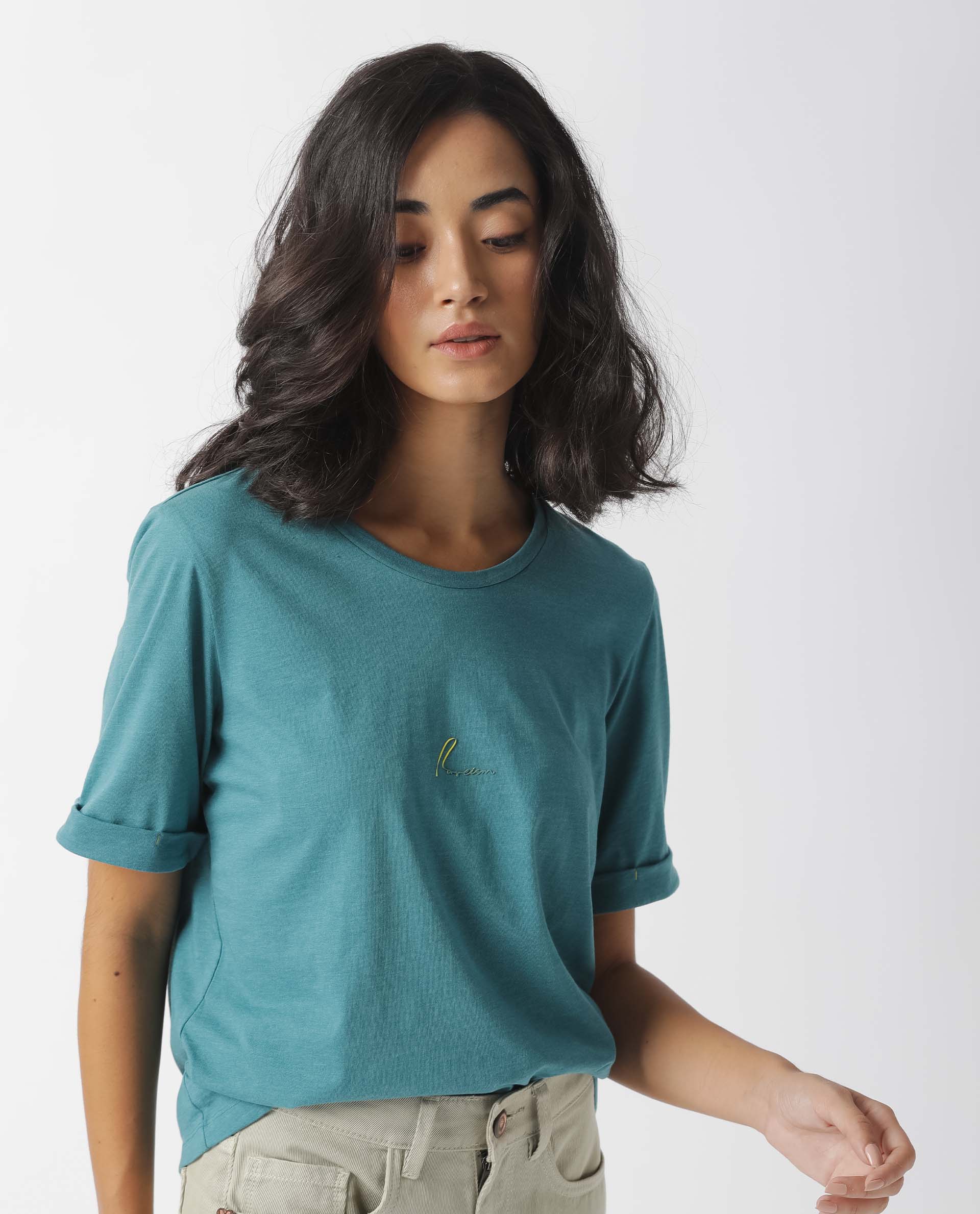 Rareism Women's Nova Tee 2 Green Cotton Blend Crew Neck Plain Regular Fit T-Shirt - Image 2