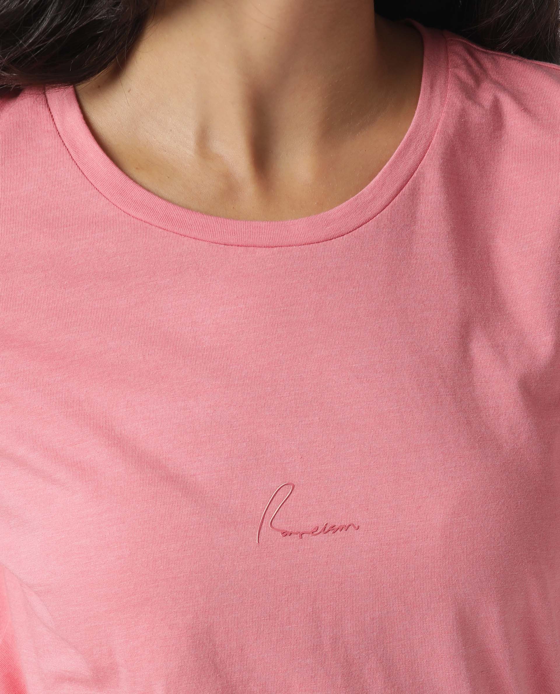 Rareism Women's Nova Tee 2 Pink Cotton Crew Neck Plain Regular Fit T-Shirt - Image 5