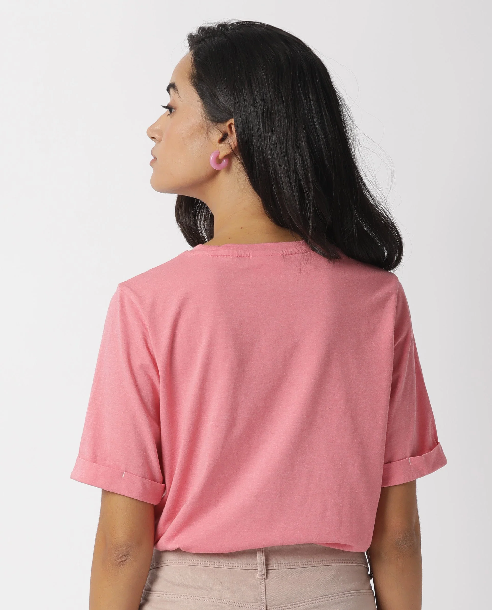 Rareism Women's Nova Tee 2 Pink Cotton Crew Neck Plain Regular Fit T-Shirt - Image 6