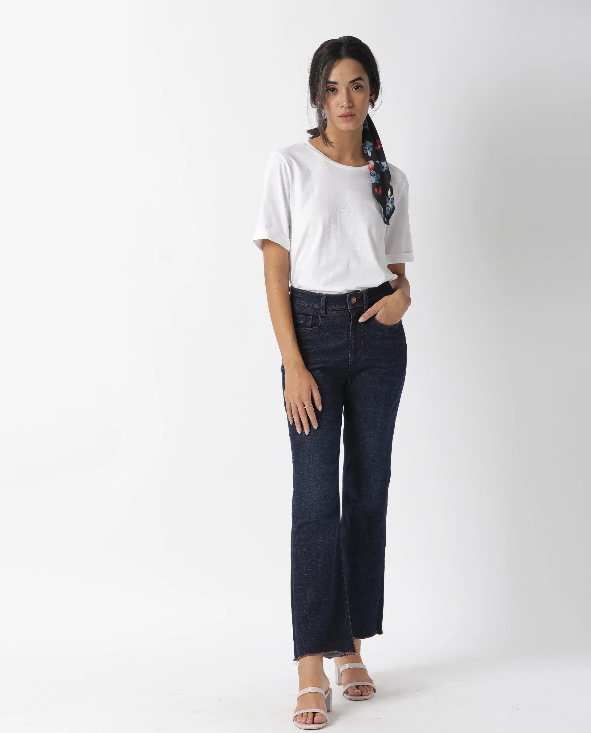 Rareism Women's Nova Tee 2 White Cotton Blend Crew Neck Plain Regular Fit T-Shirt - Image 2