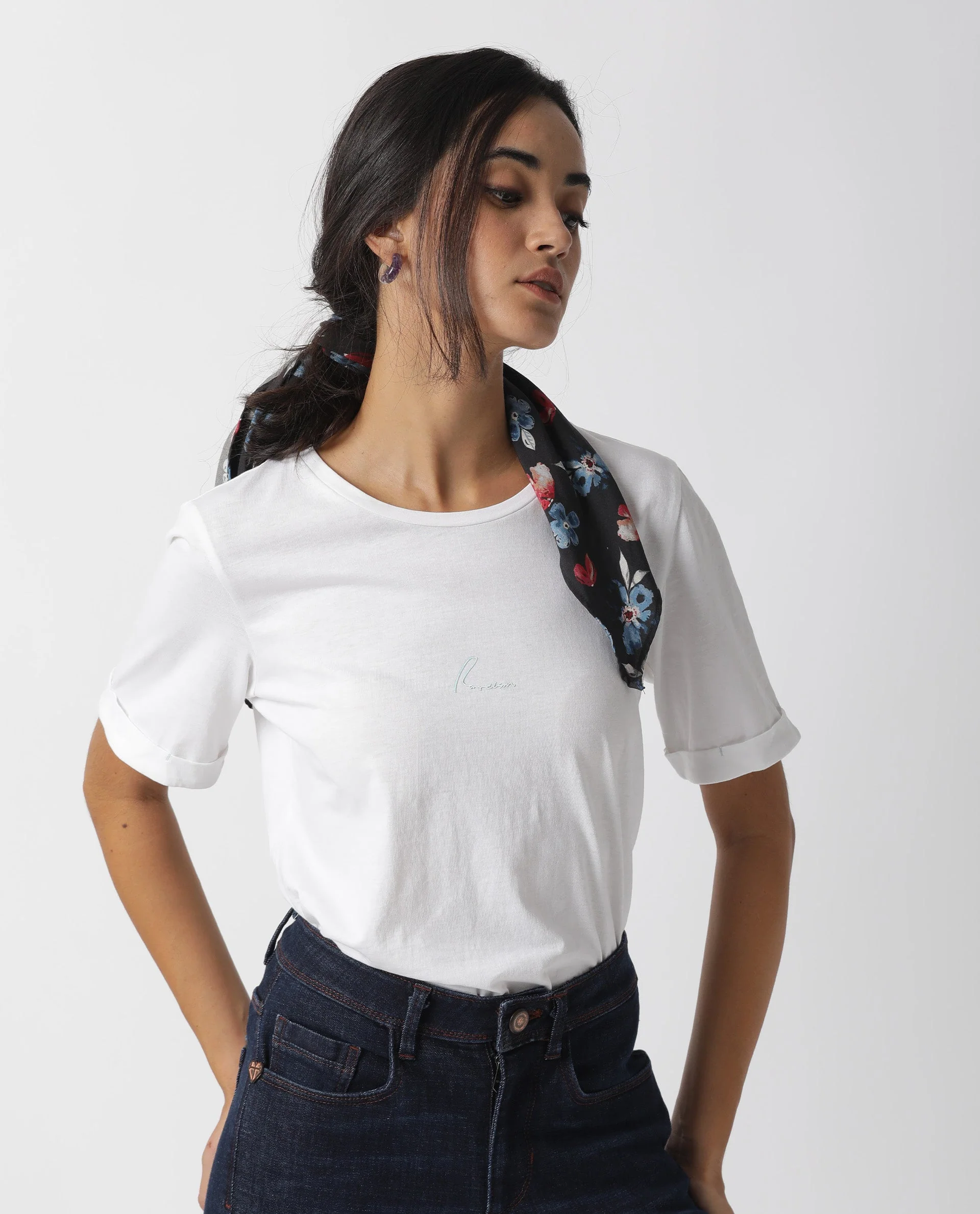 Rareism Women's Nova Tee 2 White Cotton Blend Crew Neck Plain Regular Fit T-Shirt - Image 4