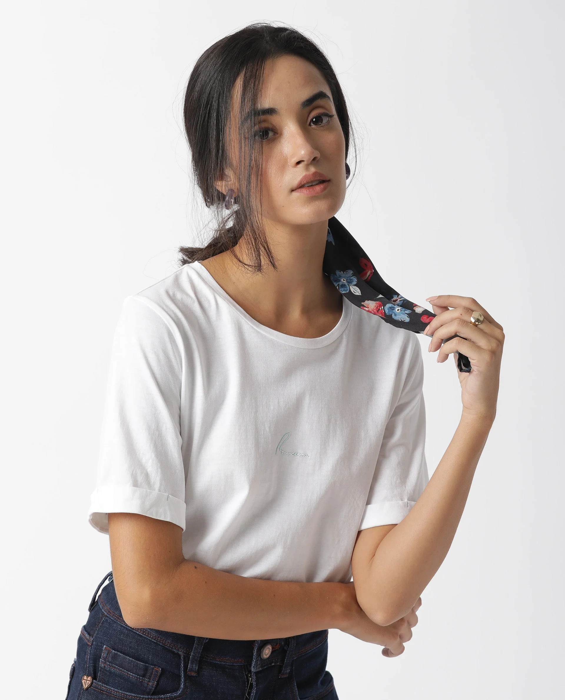 Rareism Women's Nova Tee 2 White Cotton Blend Crew Neck Plain Regular Fit T-Shirt - Image 8