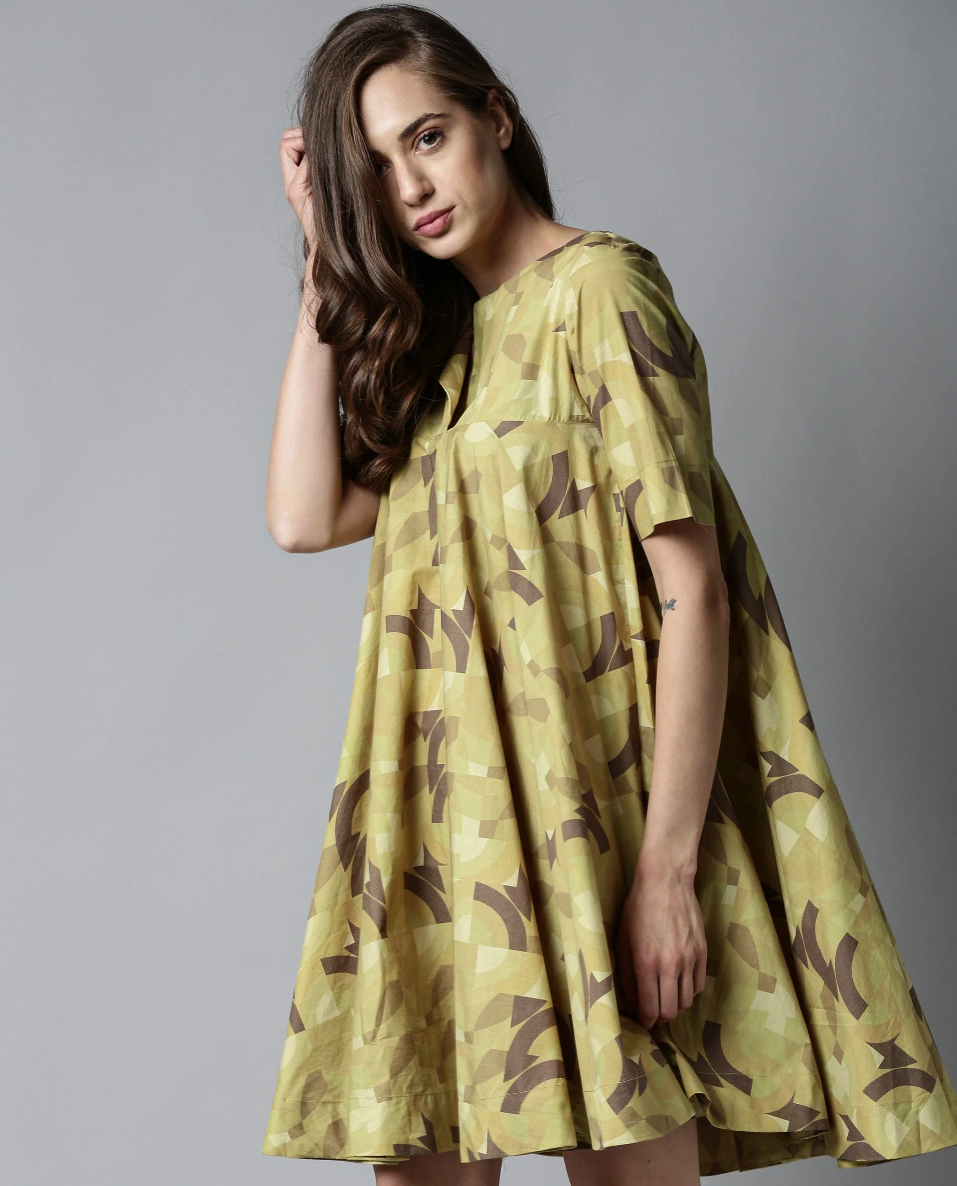 Rareism Women Novel Green Dress Short Sleeves Printed - Image 6