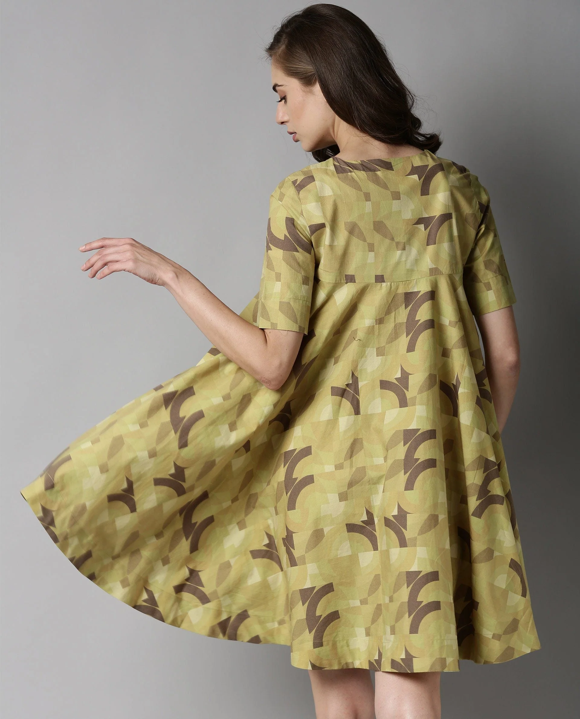 Rareism Women Novel Green Dress Short Sleeves Printed - Image 9