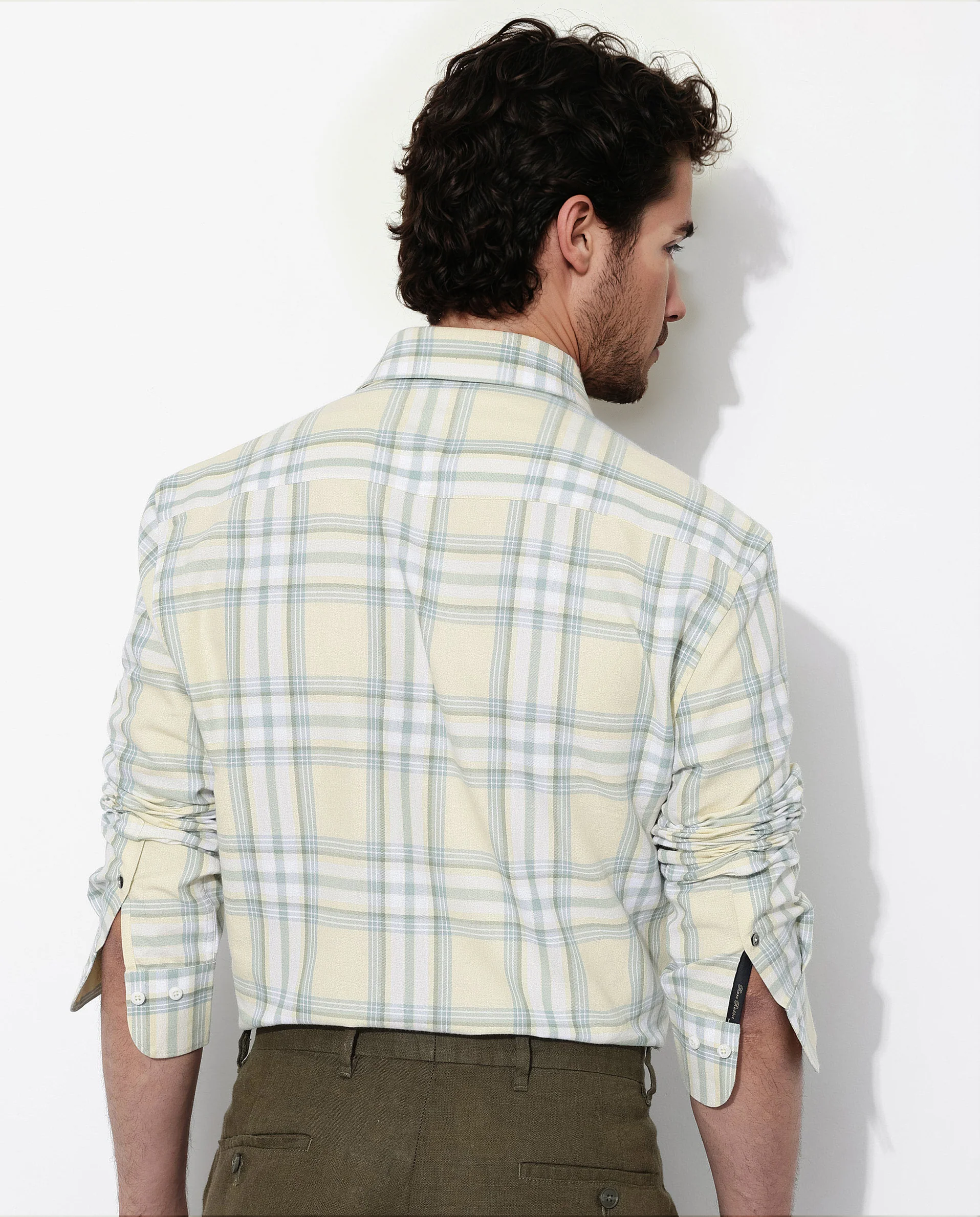 Rare Rabbit Men's Novelo Light Yellow Cotton Checked Print Regular Fit Full Sleeve Collared Shirt - Image 7