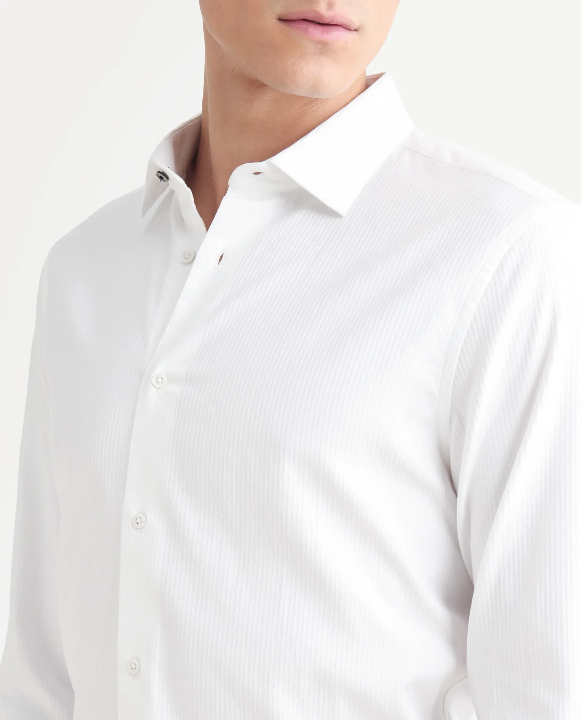 Rare Rabbit Men's Novo-25 White Cotton Striped Print Regular Fit Full Sleeve Collared Shirt - Image 3