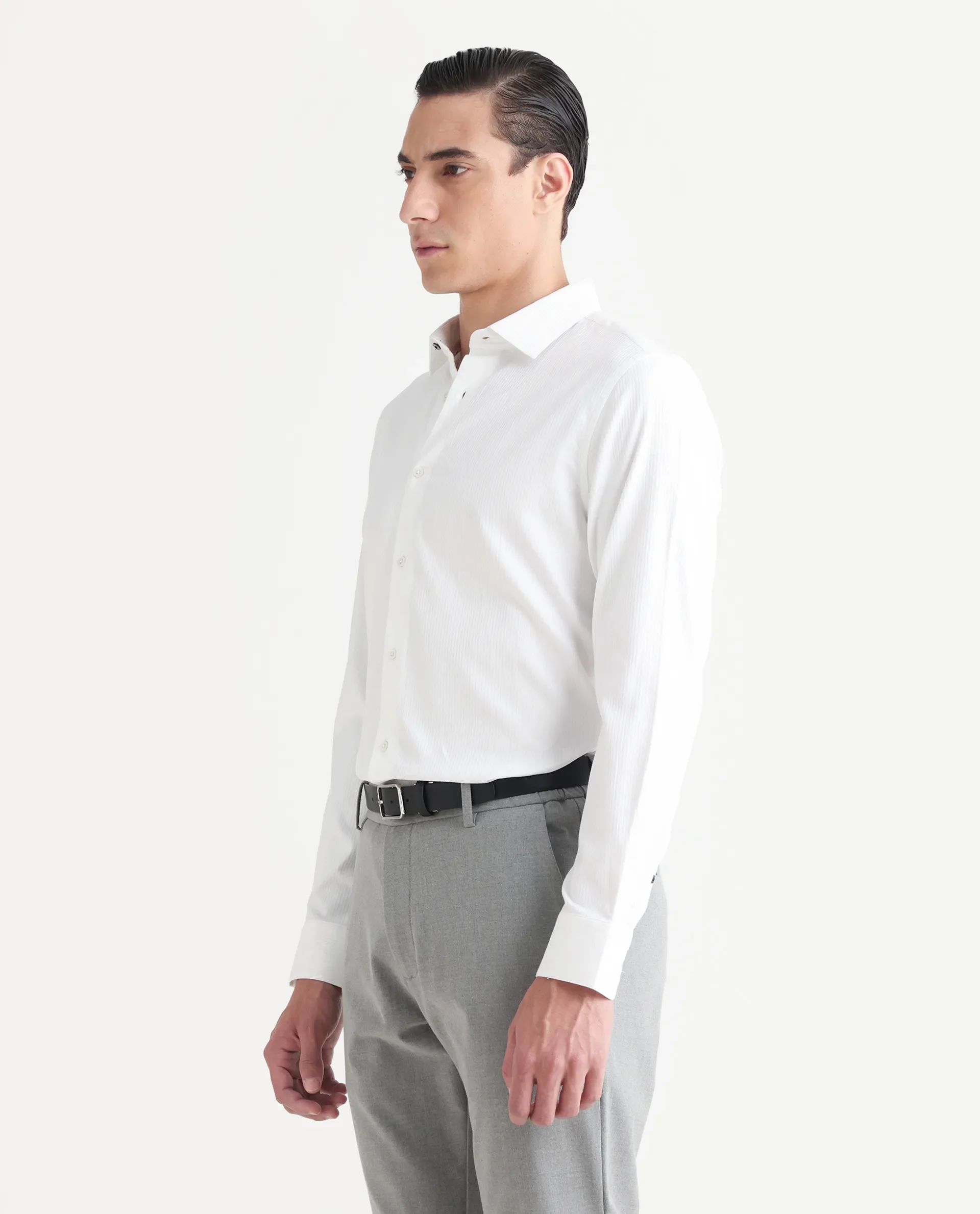Rare Rabbit Men's Novo-25 White Cotton Striped Print Regular Fit Full Sleeve Collared Shirt - Image 4