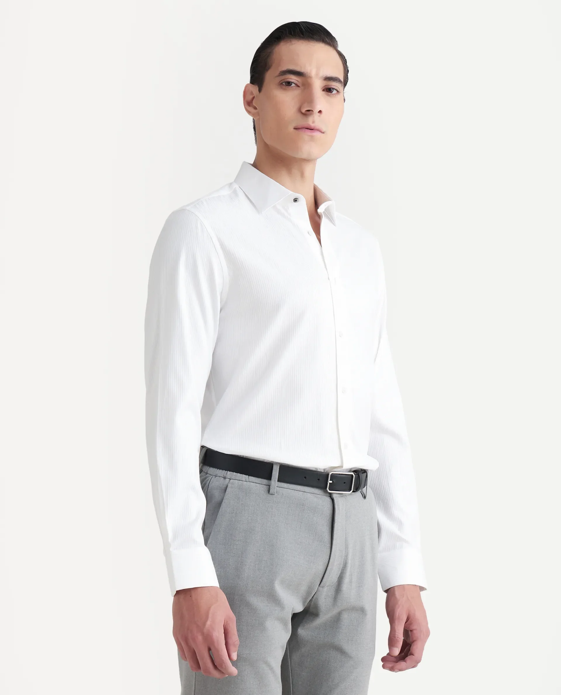 Rare Rabbit Men's Novo-25 White Cotton Striped Print Regular Fit Full Sleeve Collared Shirt - Image 5