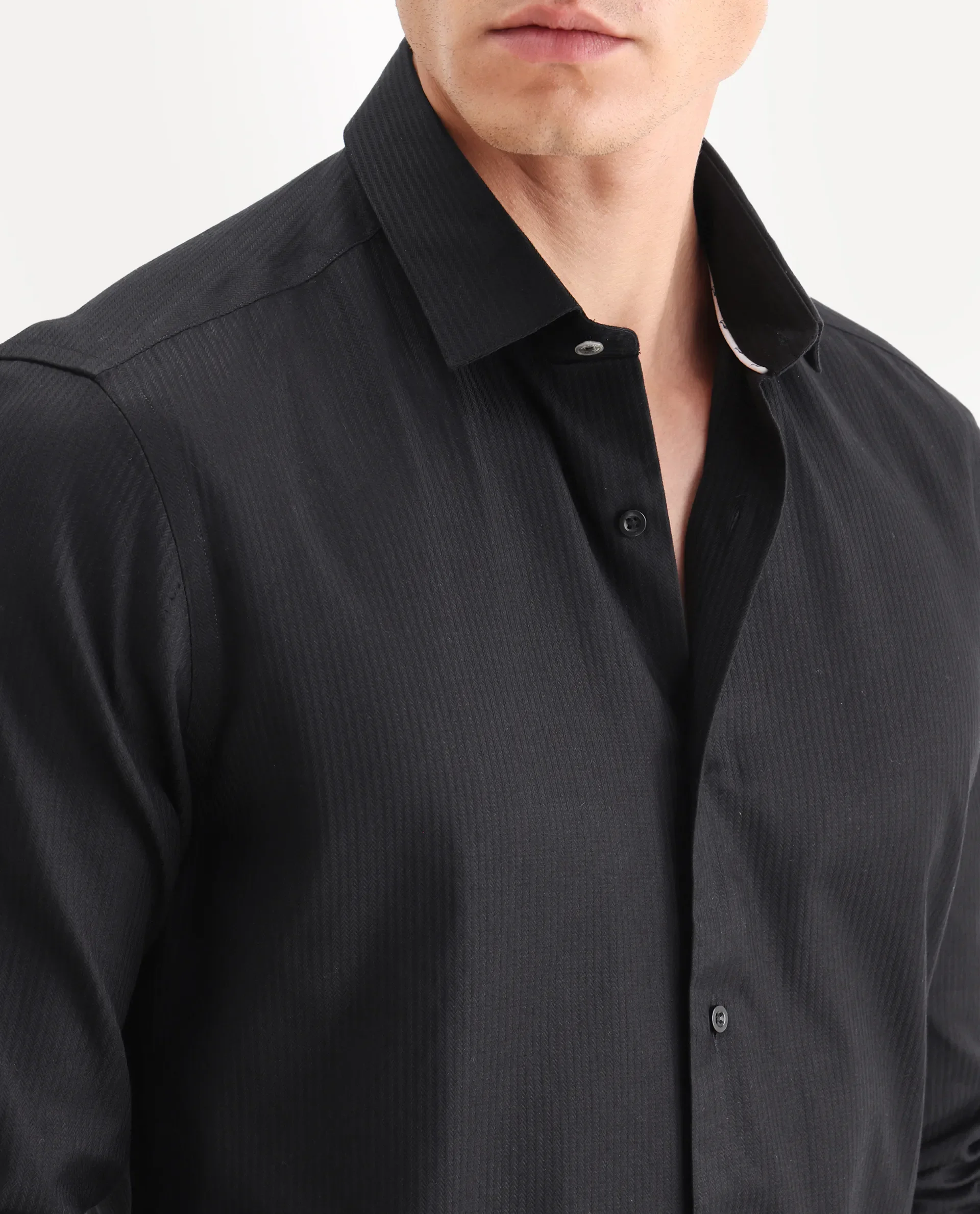 Rare Rabbit Men's Novo Black Cotton Textured Regular Fit Full Sleeve Collared Shirt - Image 3