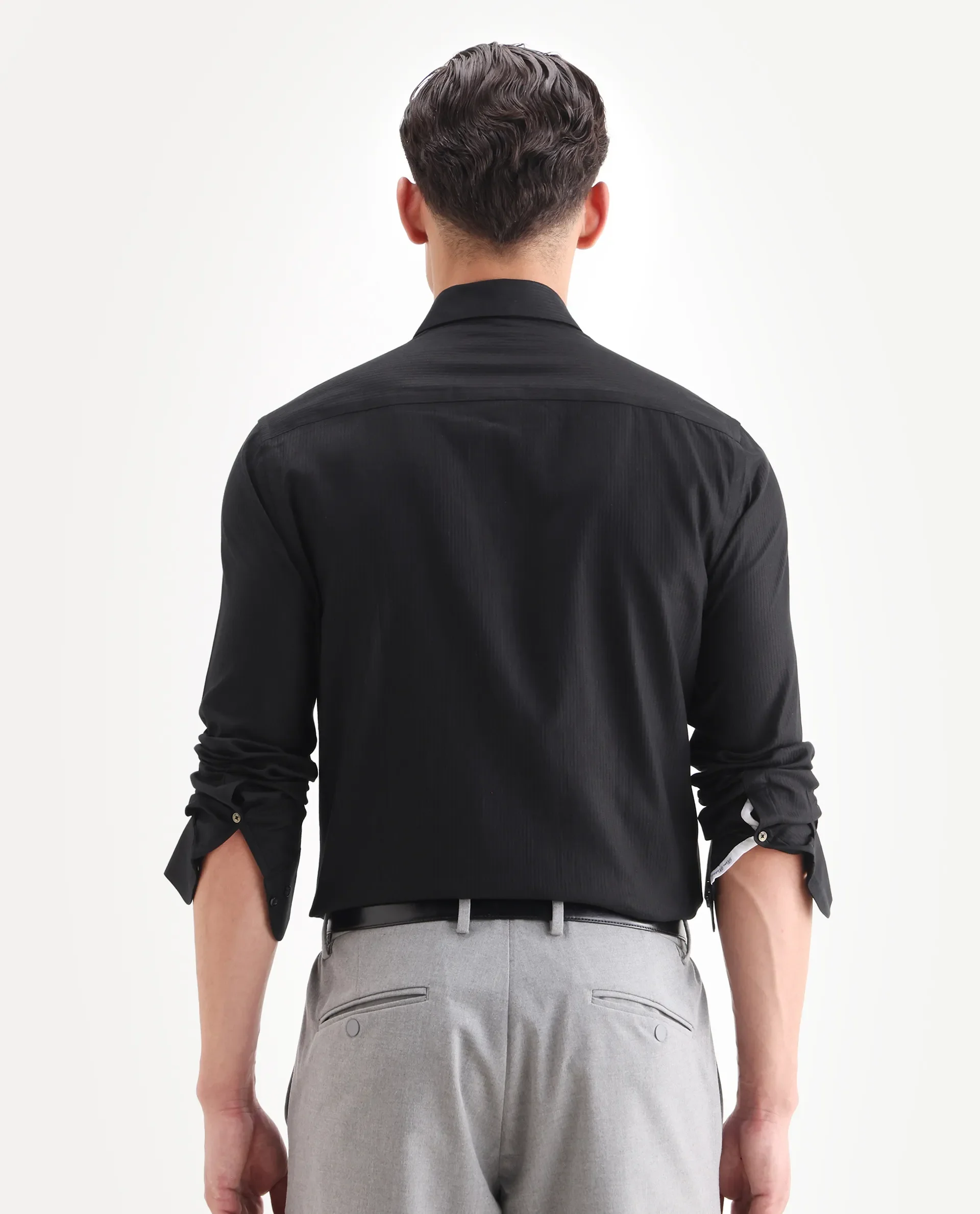 Rare Rabbit Men's Novo Black Cotton Textured Regular Fit Full Sleeve Collared Shirt - Image 7