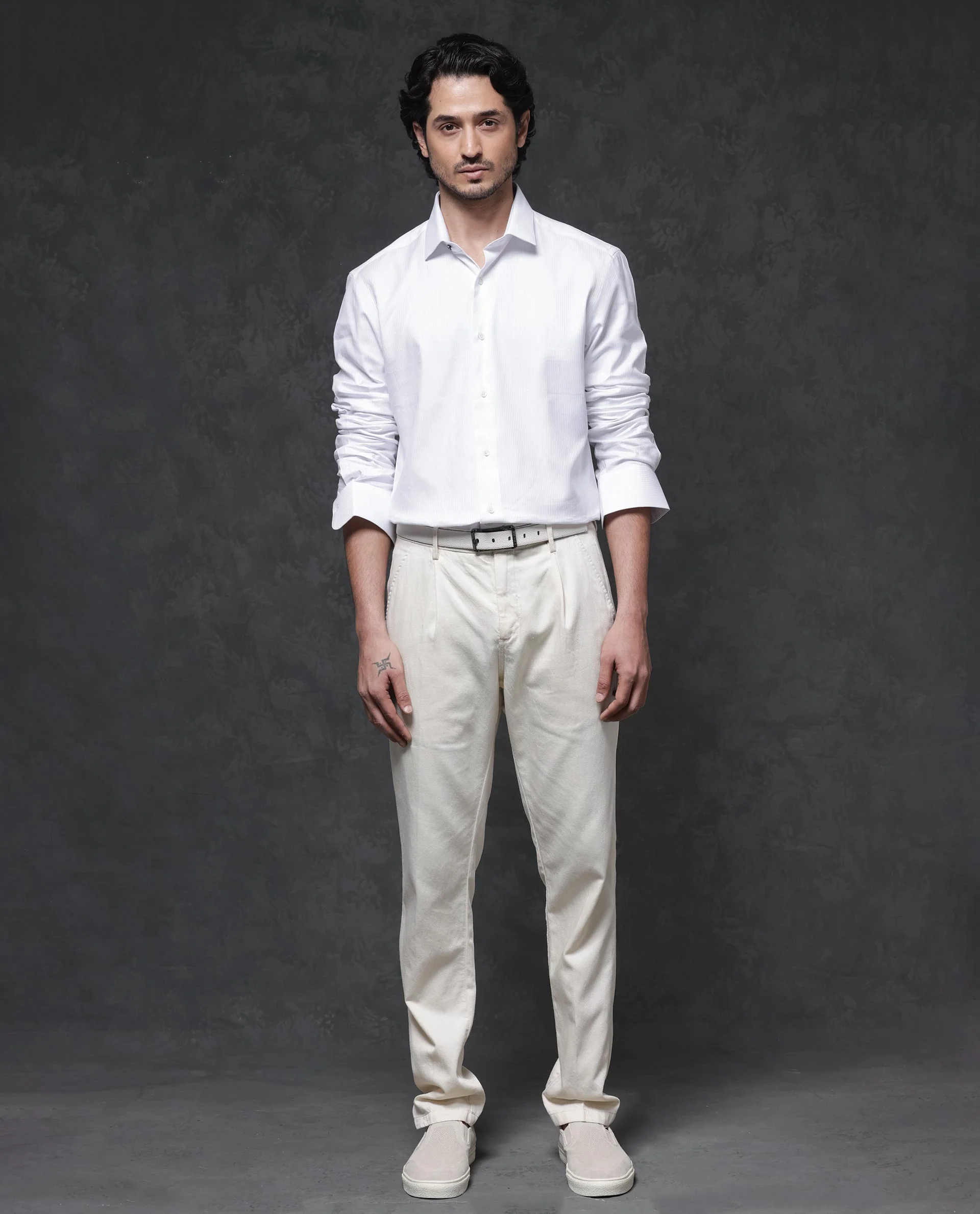 Rare Rabbit Men's Novo White Cotton Striped Print Regular Fit Full Sleeve Collared Shirt - Image 5