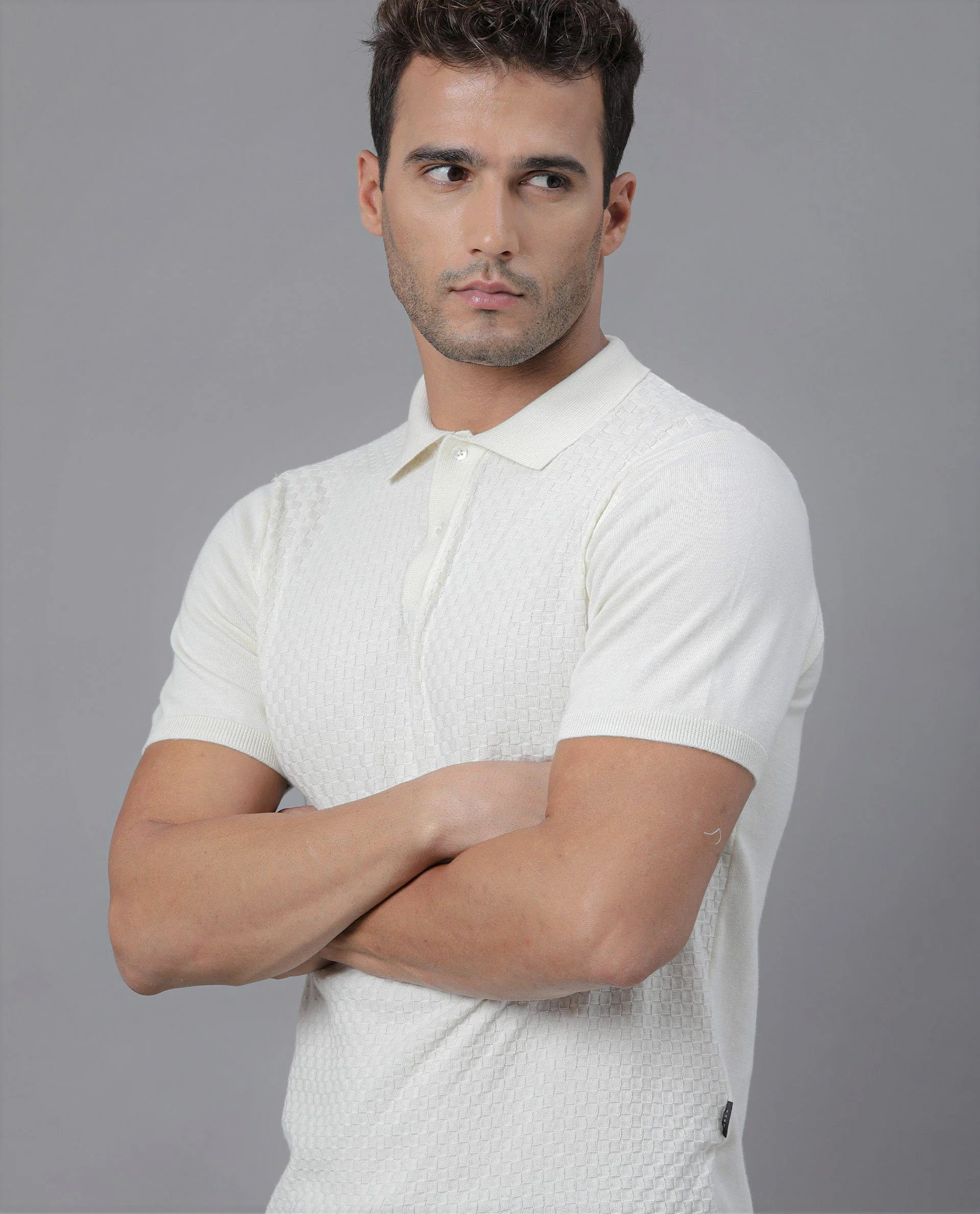 Rare Rabbit Men's Novva Offwhite Cotton Slim Fit Half Sleeve Polo - Image 3
