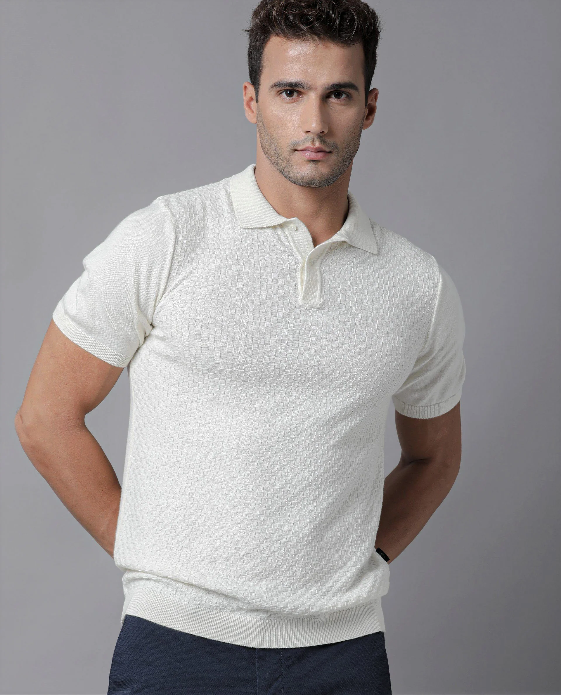Rare Rabbit Men's Novva Offwhite Cotton Slim Fit Half Sleeve Polo - Image 5