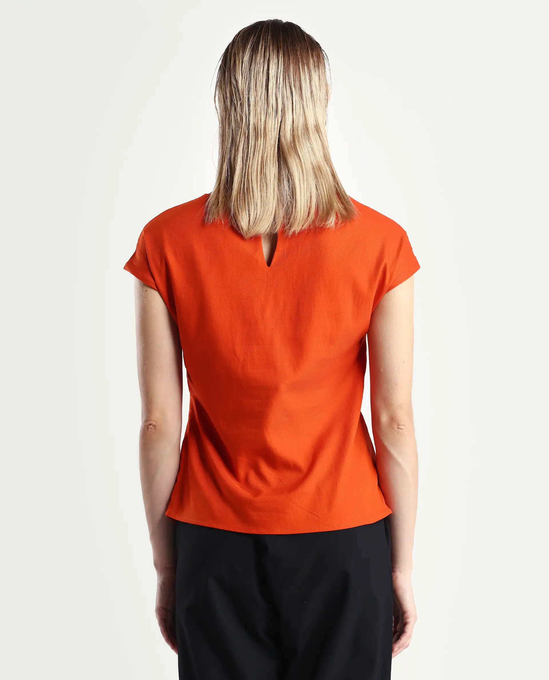 Rareism Women's Nrob Orange Viscose Blend Crew Neck Plain Extended Sleeves Regular Fit Top - Image 7