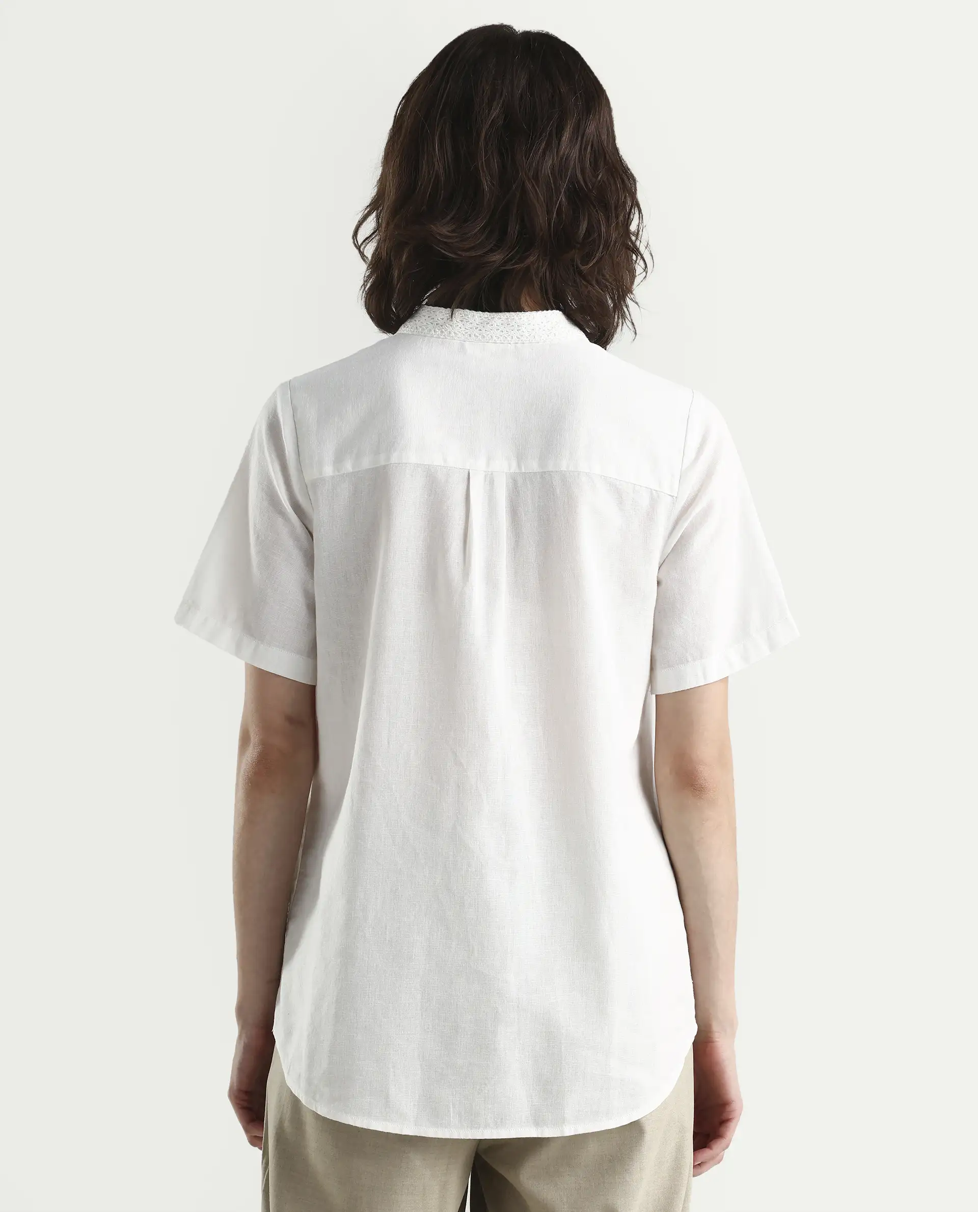 Rareism Women's Nubag Off White Cotton Blend Half Sleeve Mandarin Collar Regular Fit Top - Image 7