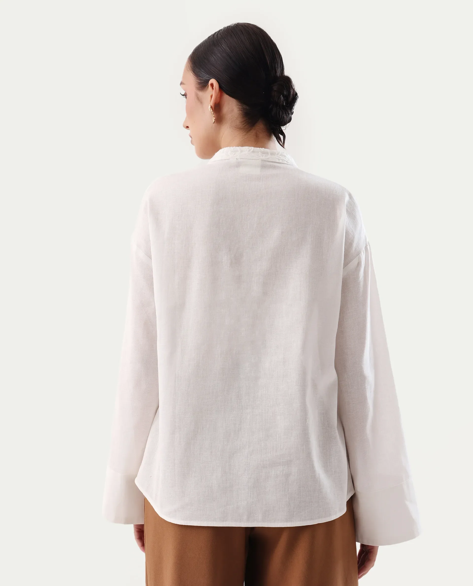 Rareism Women's Nubank Off White Cotton Blend Mandarin Collar Regular Fit Plain Top - Image 7