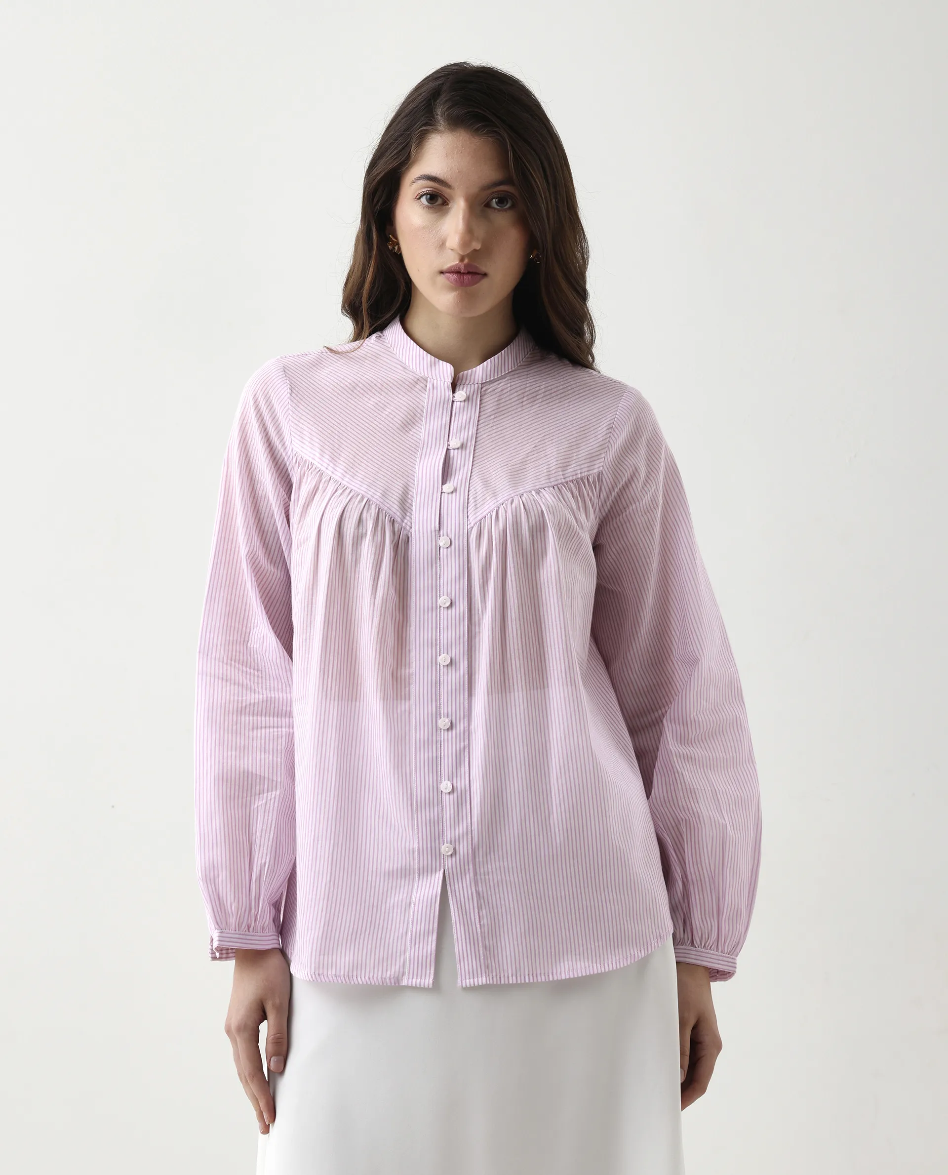 Rareism Women's Nubelo Purple Cotton Mandarin Collar Regular Fit Top - Image 2