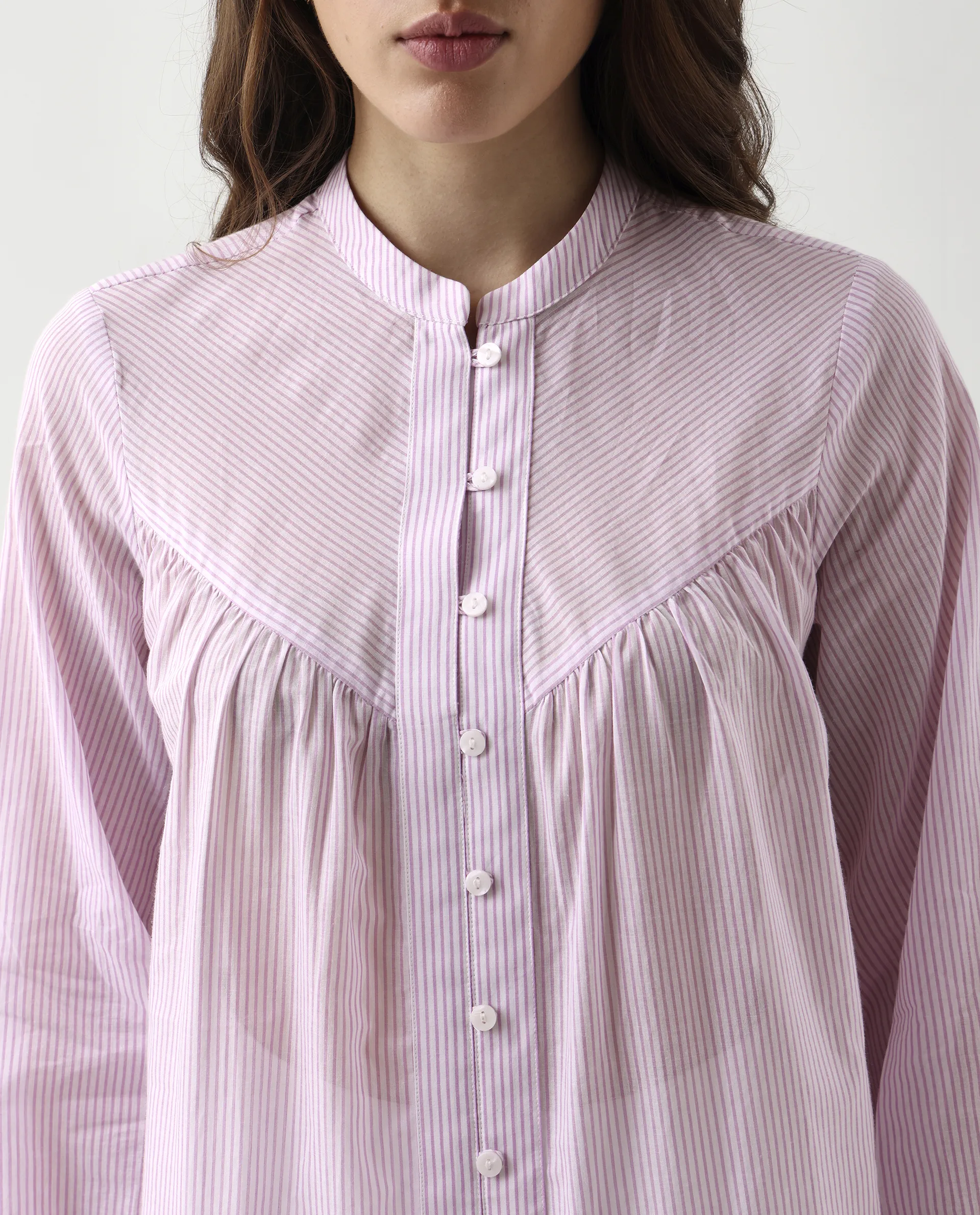 Rareism Women's Nubelo Purple Cotton Mandarin Collar Regular Fit Top - Image 3