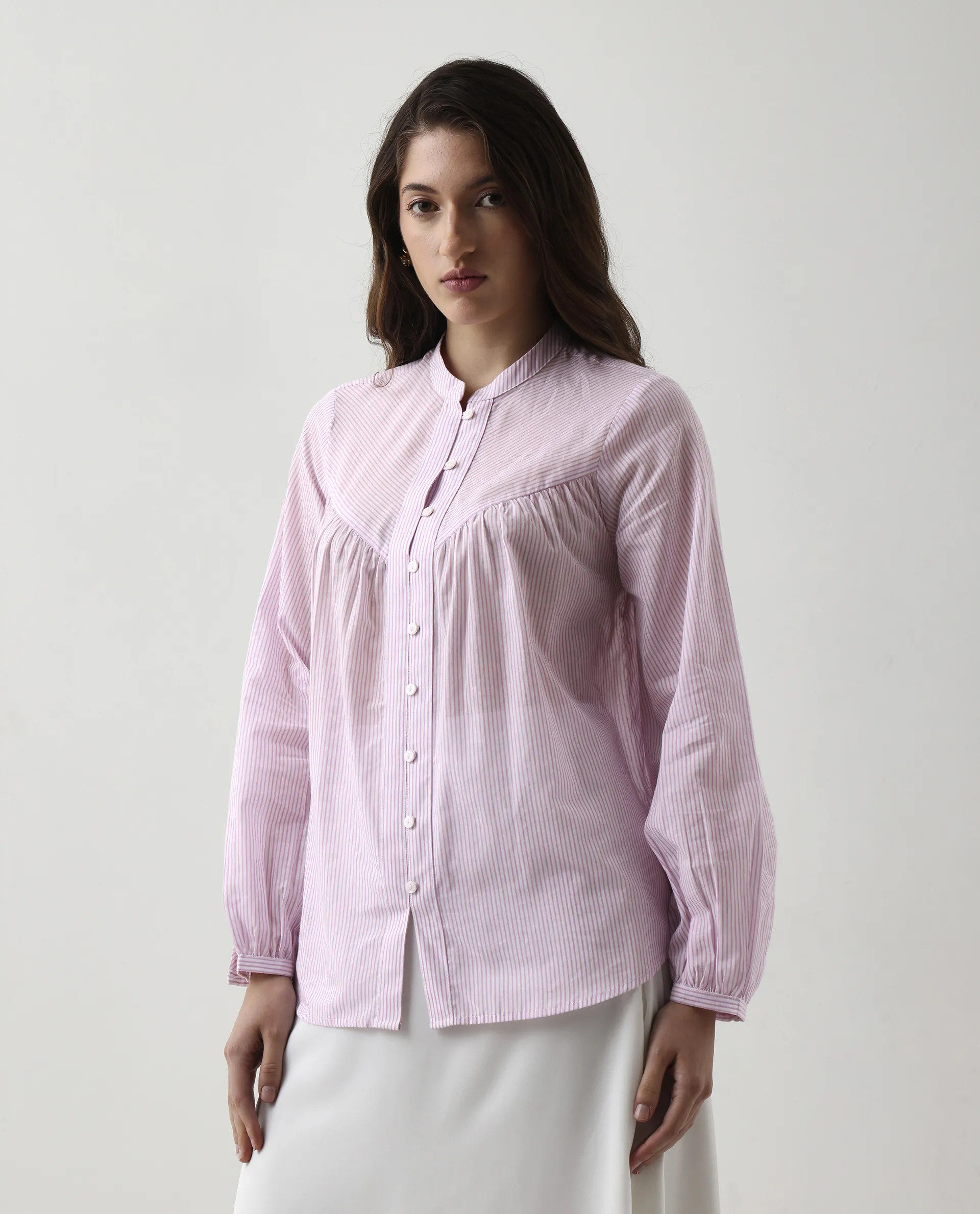 Rareism Women's Nubelo Purple Cotton Mandarin Collar Regular Fit Top - Image 4