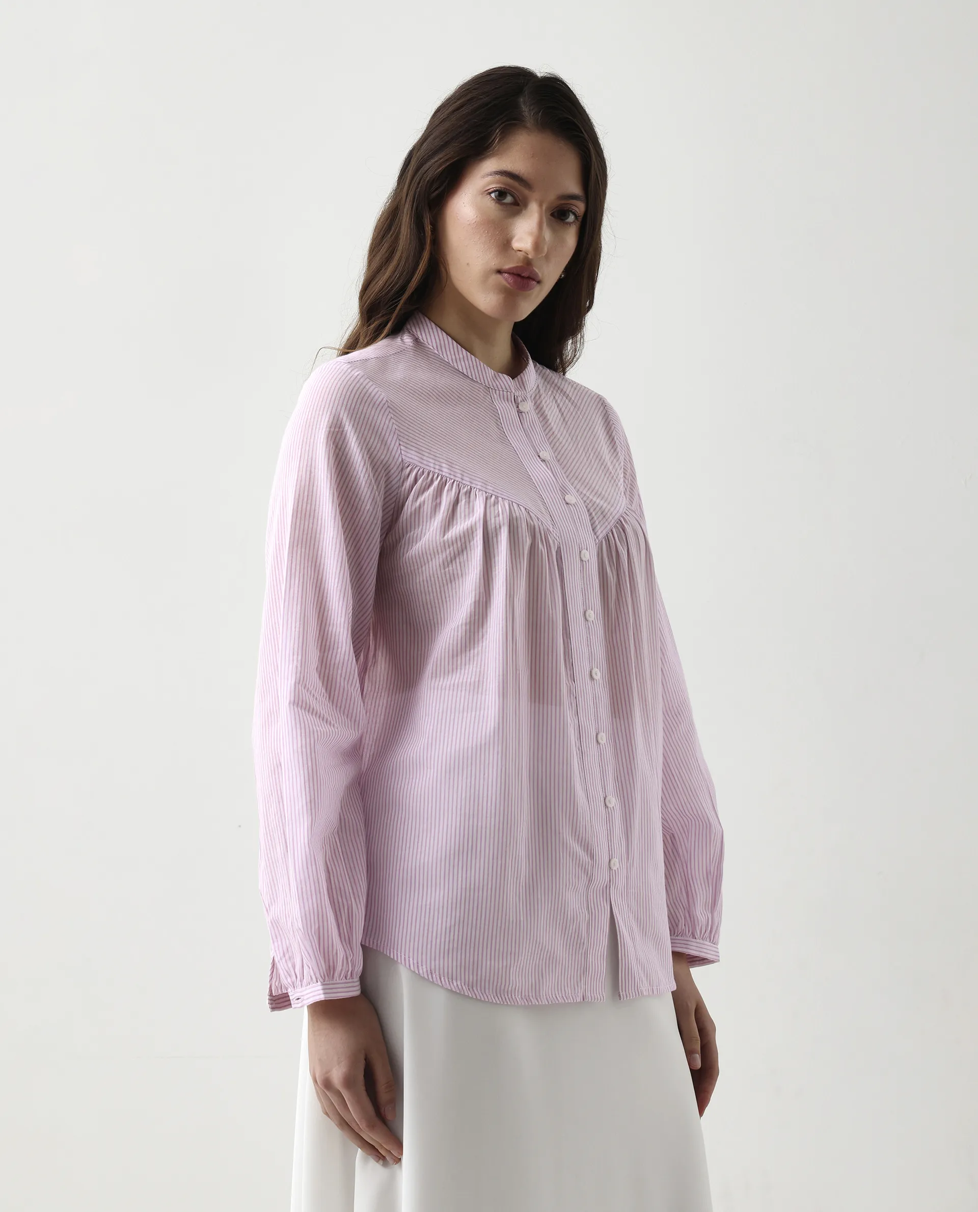 Rareism Women's Nubelo Purple Cotton Mandarin Collar Regular Fit Top - Image 5