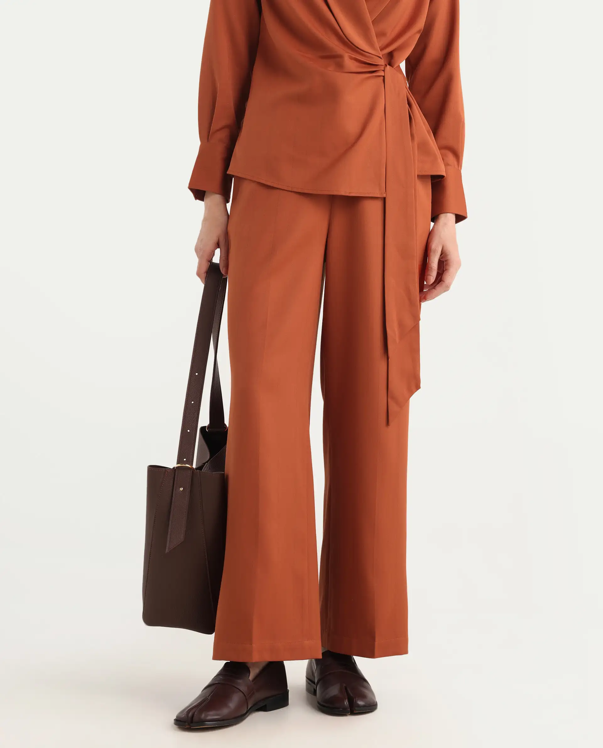 Rareism Women's Nublin-B Rust Polyester Blend Wide Trouser - Image 2