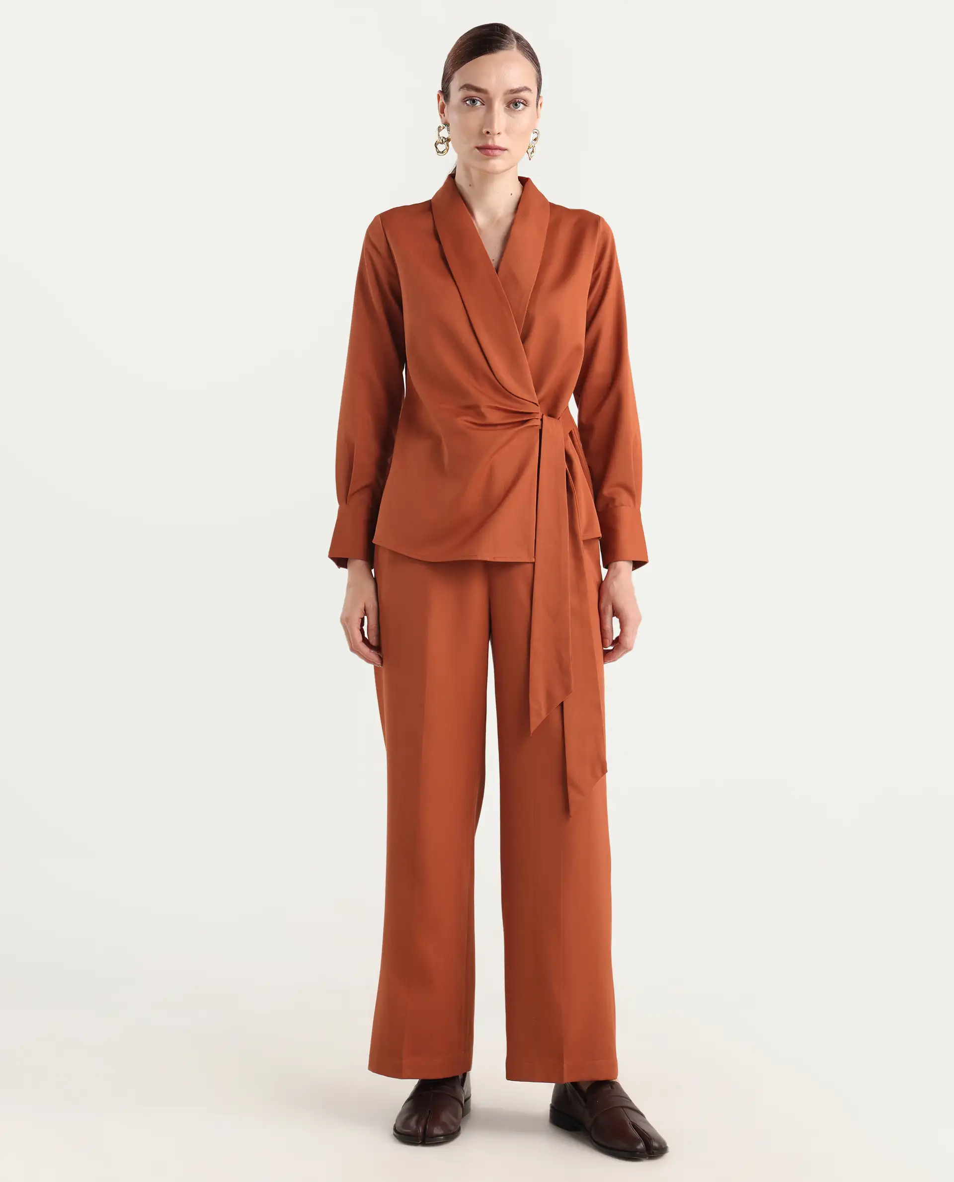 Rareism Women's Nublin-B Rust Polyester Blend Wide Trouser - Image 3