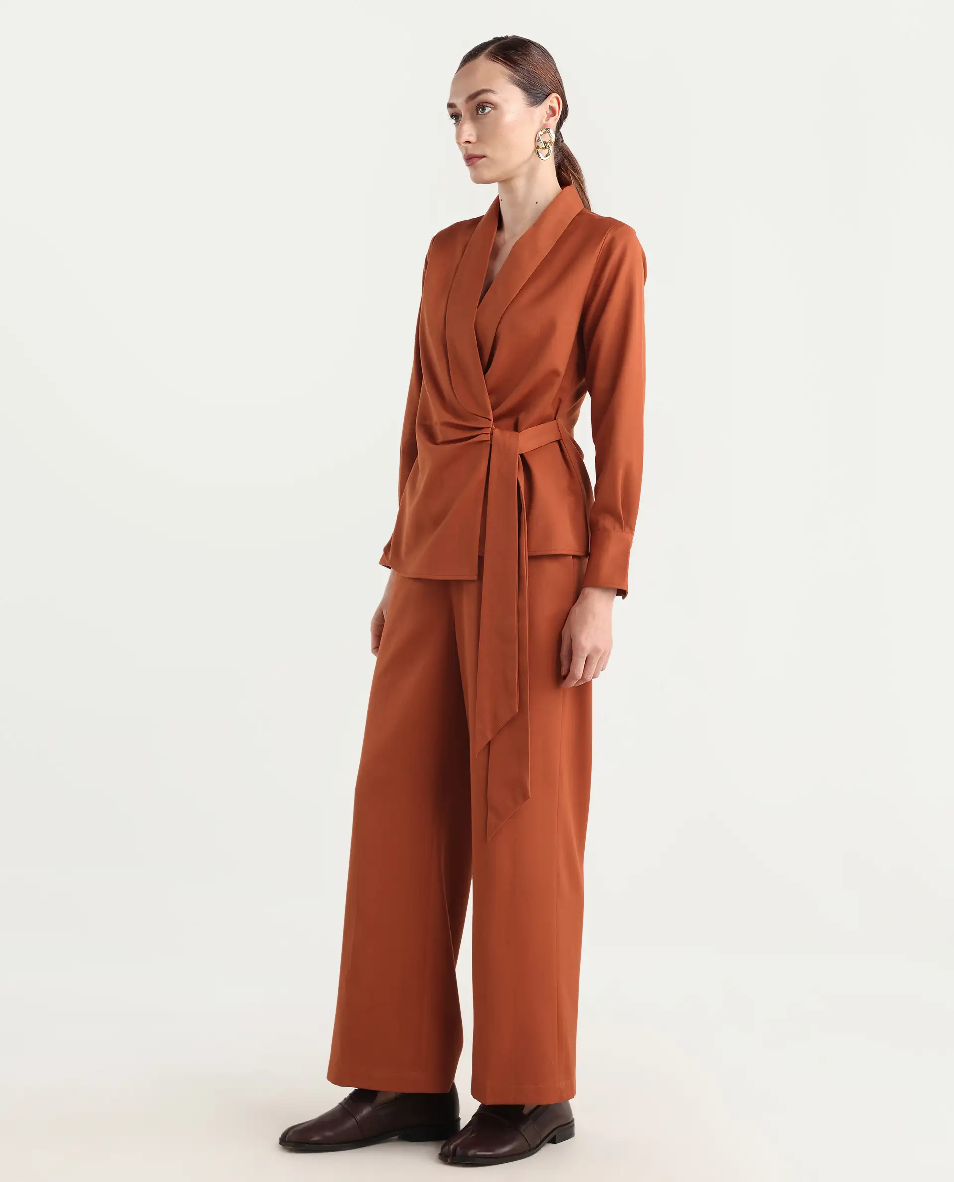 Rareism Women's Nublin-B Rust Polyester Blend Wide Trouser - Image 4